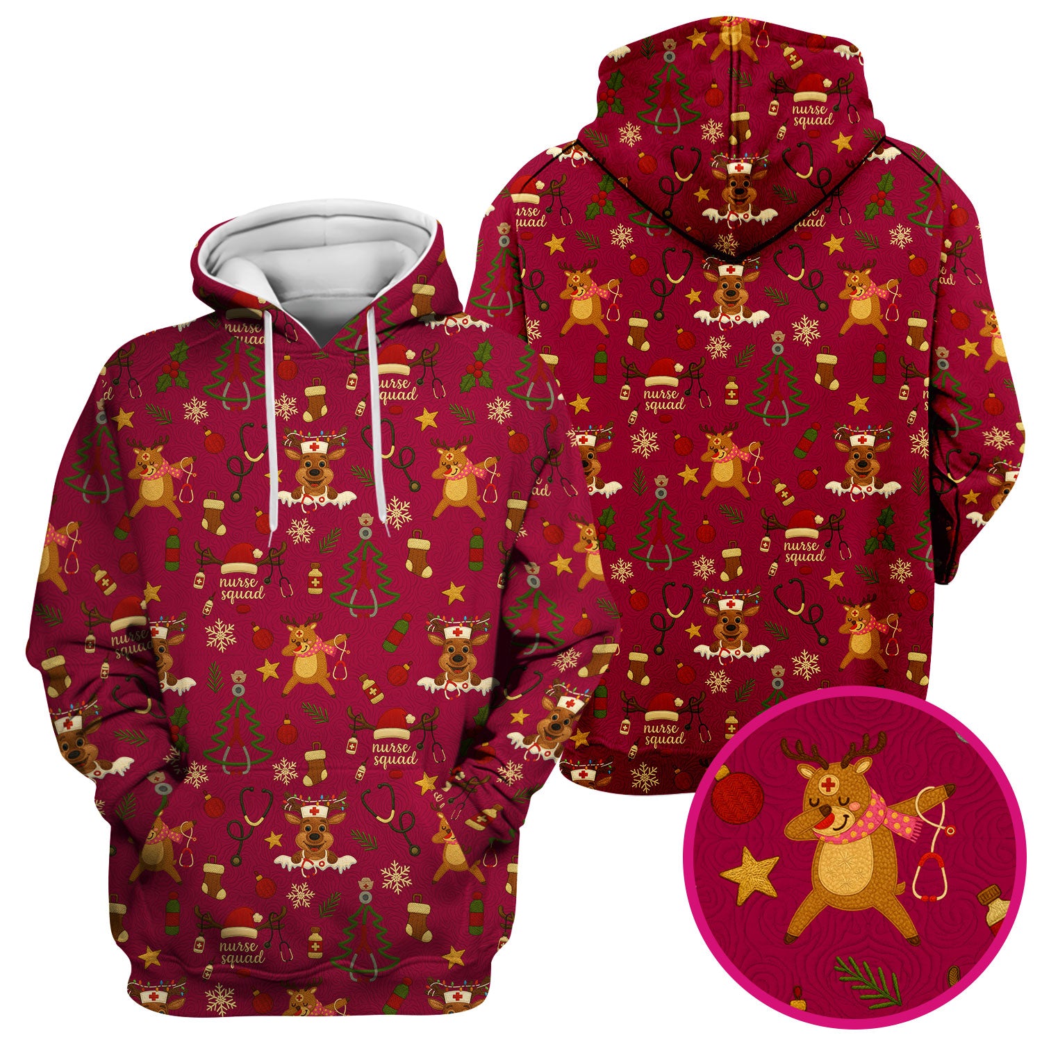 Funny Xmas Scrub Shirt - Cute Reindeer Holiday Scrub Top - Christmas Medical Scrubs Gift for Women CNA RN Doctor Nurse Tech Staff Hospital Team