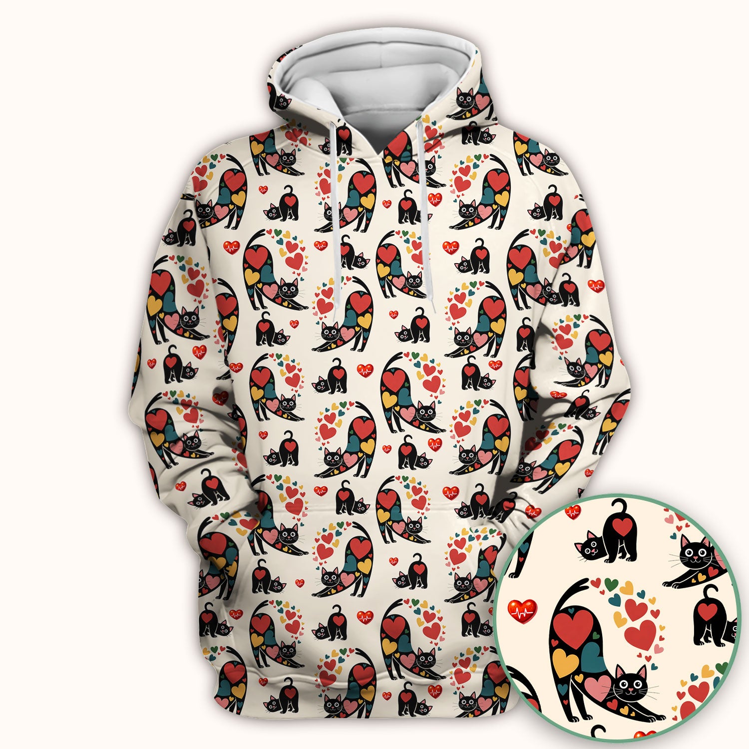 Playful Cat Valentine Heart Print Nurse Scrub Top, Comfortable Scrubs for Nurses