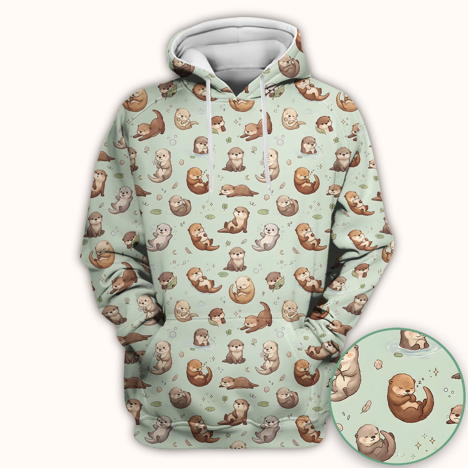 Cute Otter Pattern Scrub Top, Comfortable Scrubs for Nurses