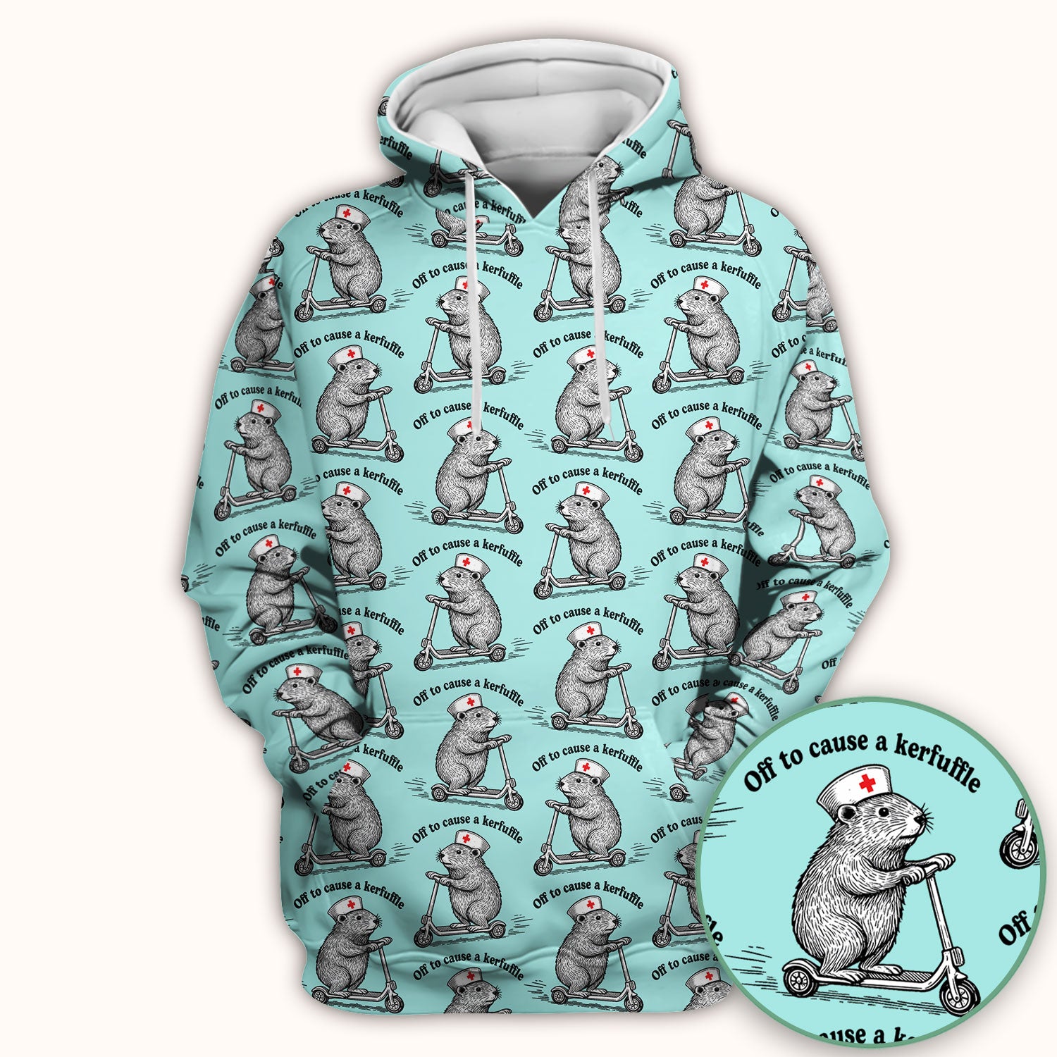 Funny Nurse Mouse Scooter Print Scrub Top, Comfortable Scrubs for Nurses