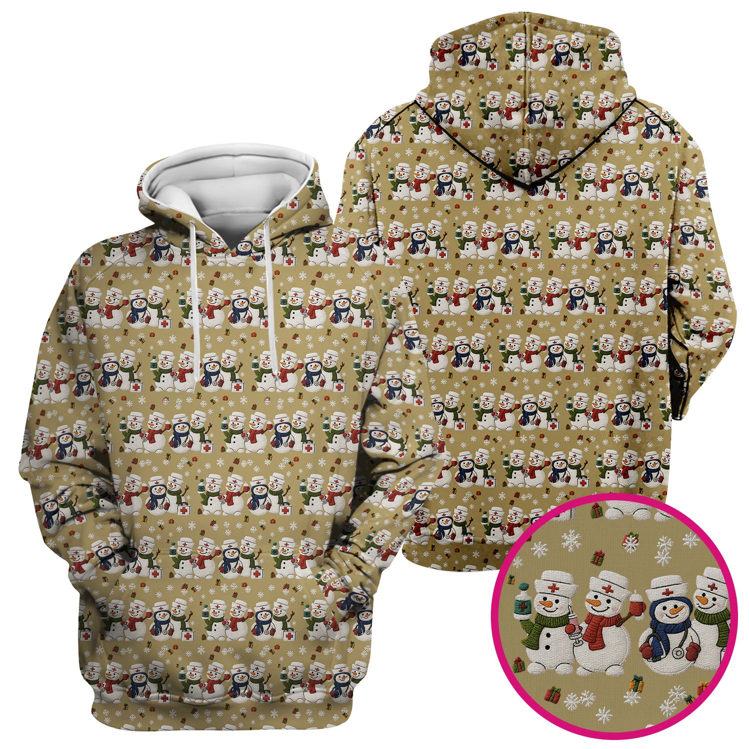 Cute Christmas Snowman Nurse Pattern Scrub Top, Breathable Fabrics Nursing Uniform