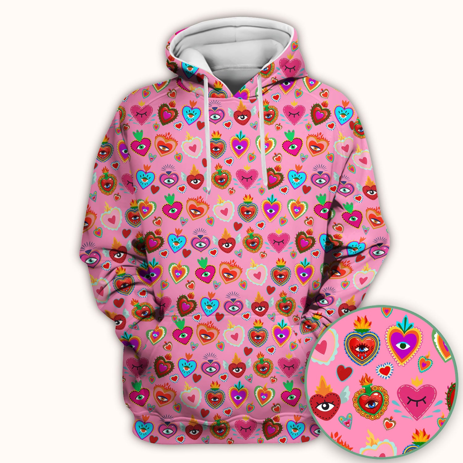 Valentine Colorful Sacred Heart Print Medical Scrub Top, Comfortable Scrubs for Nurses