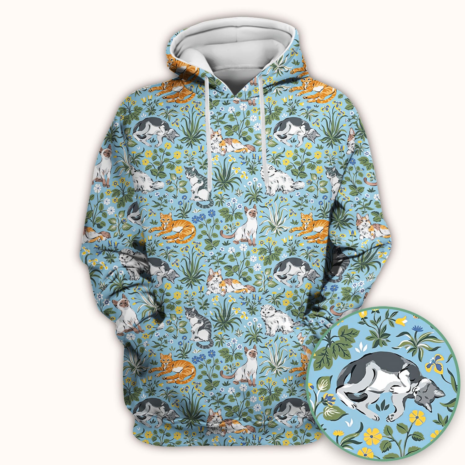 Floral Cat Garden Medical Pattern Scrub Top, Comfortable Scrubs for Nurses