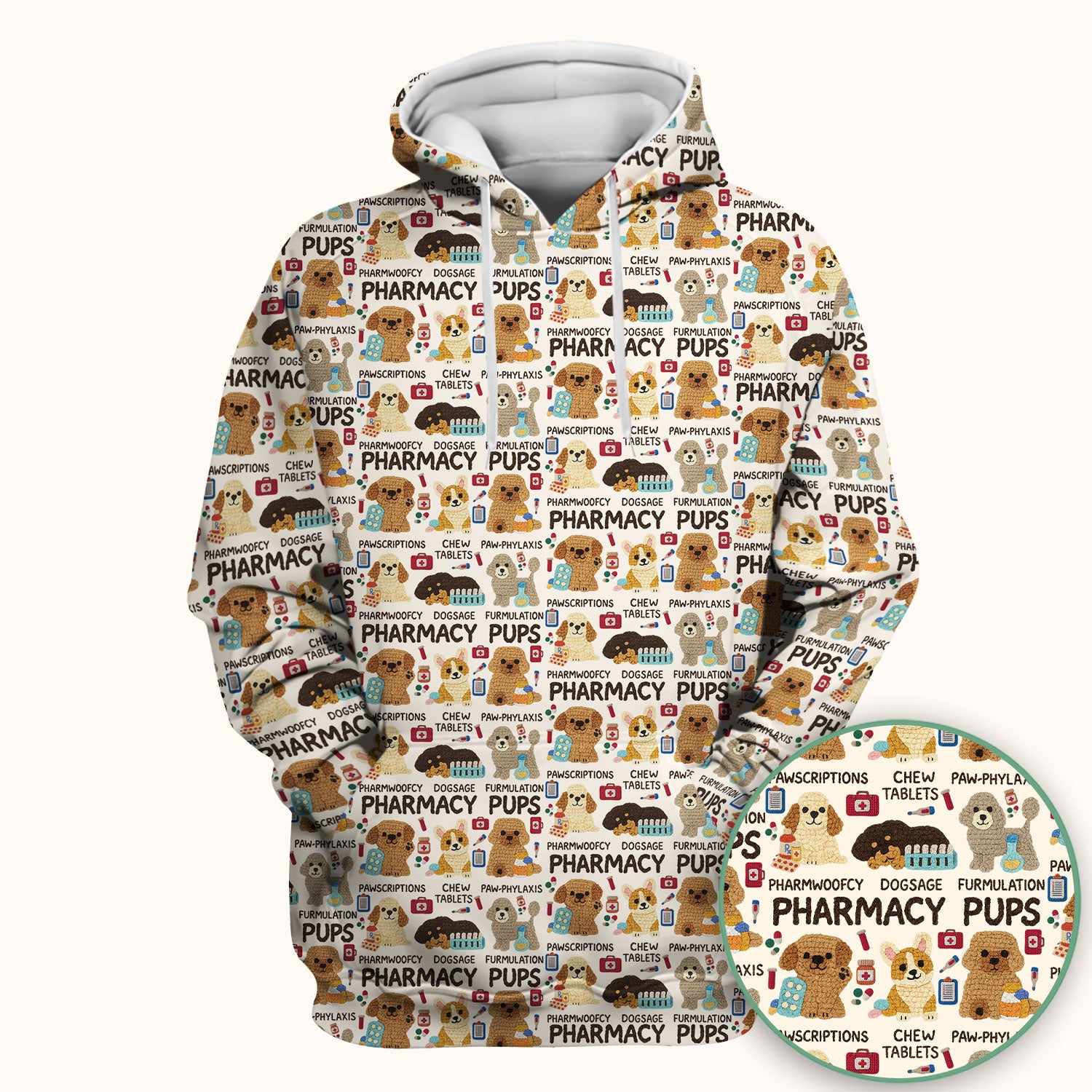 Pharmacy Pups Scrub Top for Women - Cute Dog Pattern Medical Shirt for Pharmacists & Vet Techs - Fun Blue Pharmacy Nurse Uniform