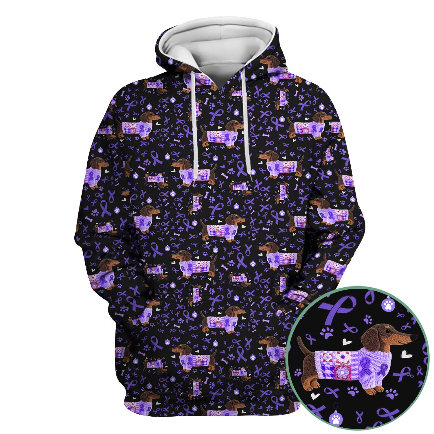 Purple Ribbon Dachshund Scrub Top for Nurses - Cute Awareness Dog Paw Prints - Support Lupus Cancer Med Uniform Gift for Women