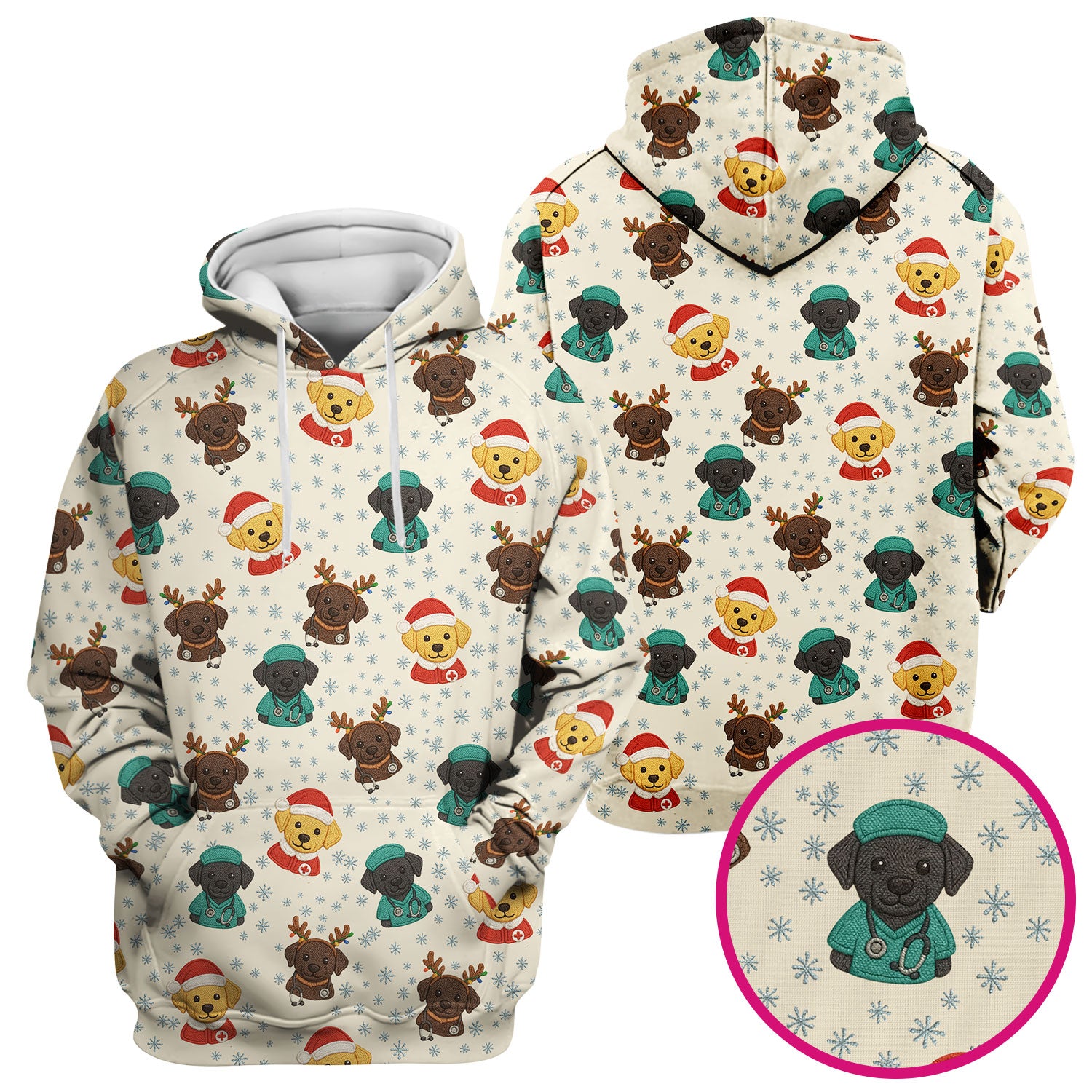 Christmas Dog Pattern Scrub Top, Cute Puppy Nurse Scrub Shirt, Holiday Nursing Uniform