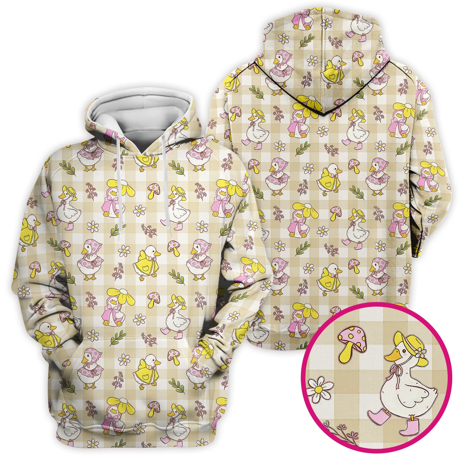 Cute Duck Outfit Gingham Pattern Scrub Top, Comfortable Scrubs for Nurses