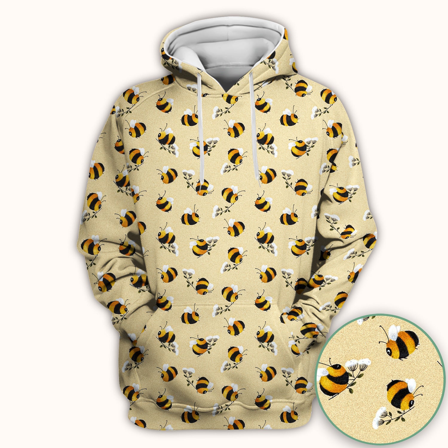 Cute Bumble Bee Blossom Pattern Scrub Top, Comfortable Scrubs for Nurses