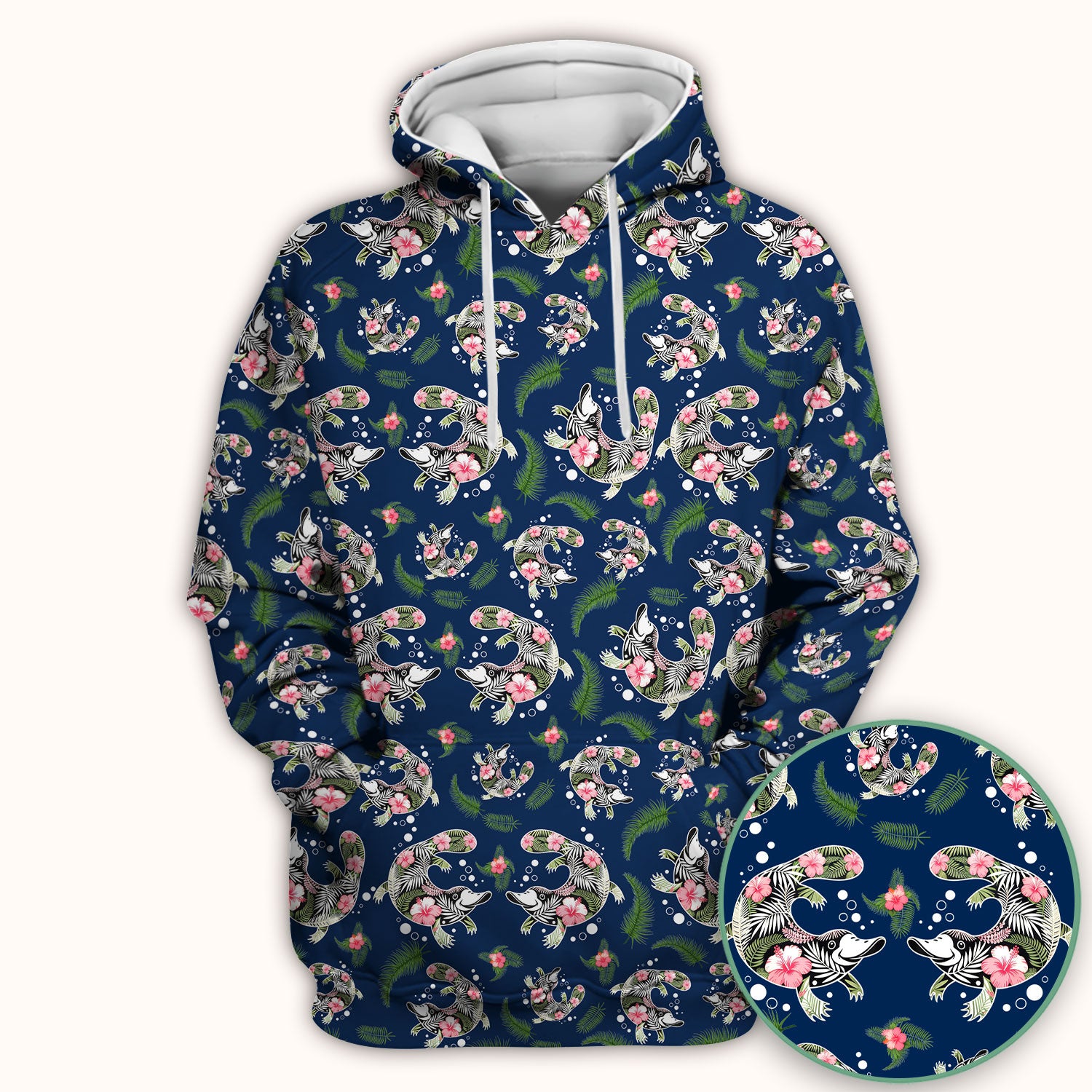 Cute Platypus Scrub Top, Tropical Floral Animal Pattern Nurse Shirt, Breathable Fabrics Nursing Uniform