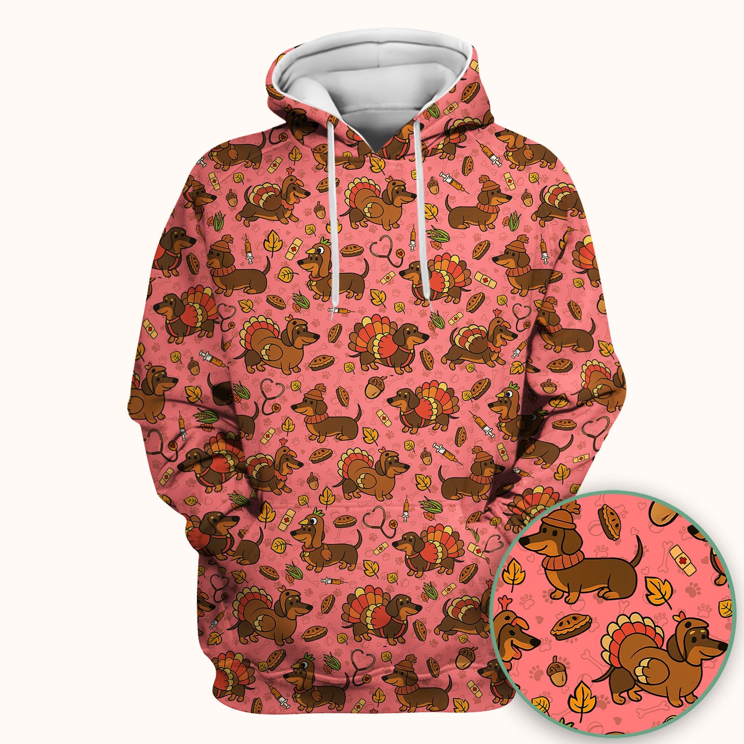 Thanksgiving Wiener Dog Scrub Top - Funny Dachshund TurkeChicken Nurse Shirt for Women - Cute Holiday Medical Uniform