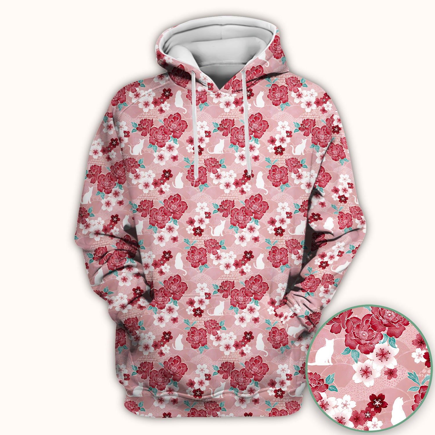 Floral White Cat Nurse Scrub Top for RN, CNA, Veterinary Staff, Cat Lover Uniform