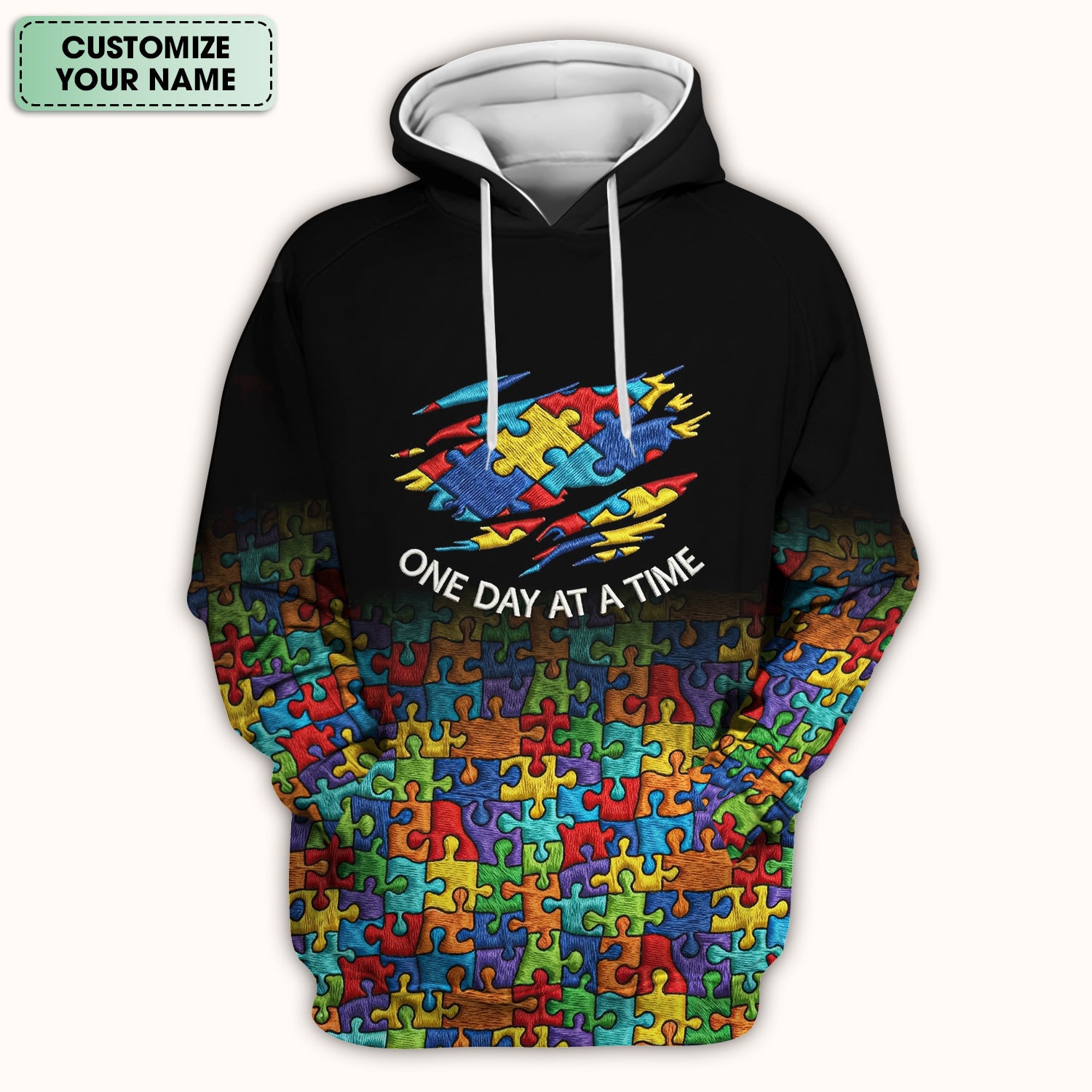 Personalized Autism Puzzle One Day At A Time Scrub Top,  Comfortable Scrubs for Nurses