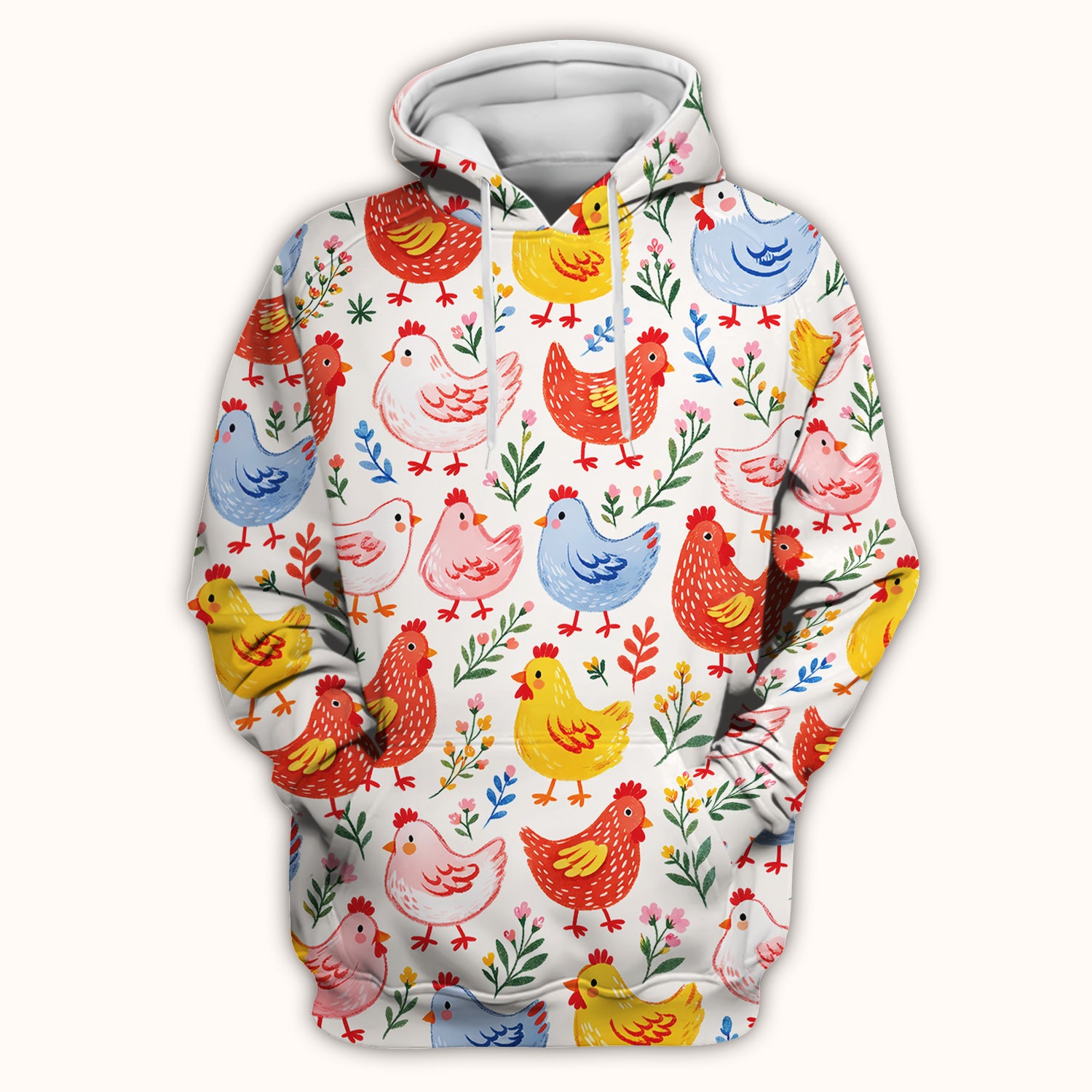 Fun Cartoon Hen Print Scrub Top,  Breathable Fabrics Nursing Uniform