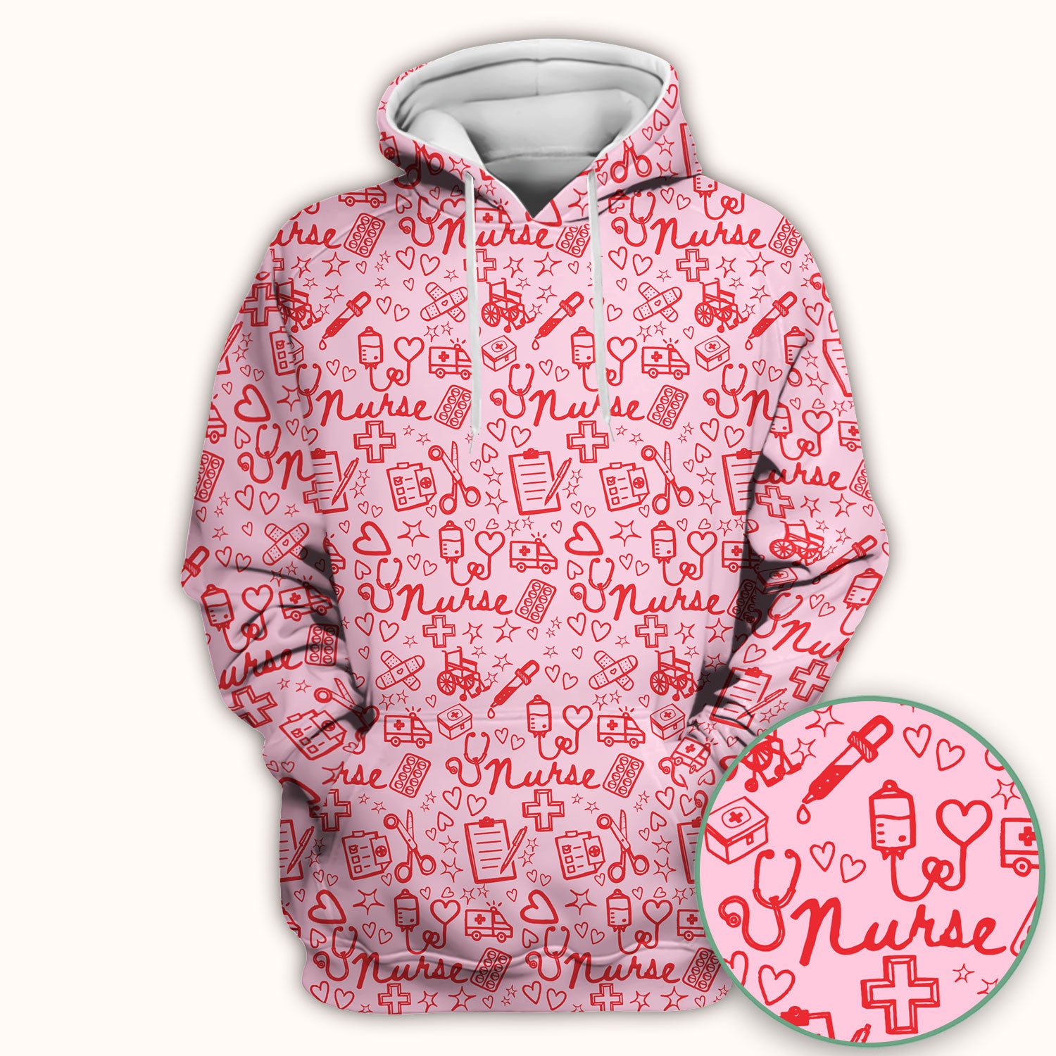 Cute Nurse Heart Medical Pattern Scrub Top, Comfortable Scrubs for Nurses