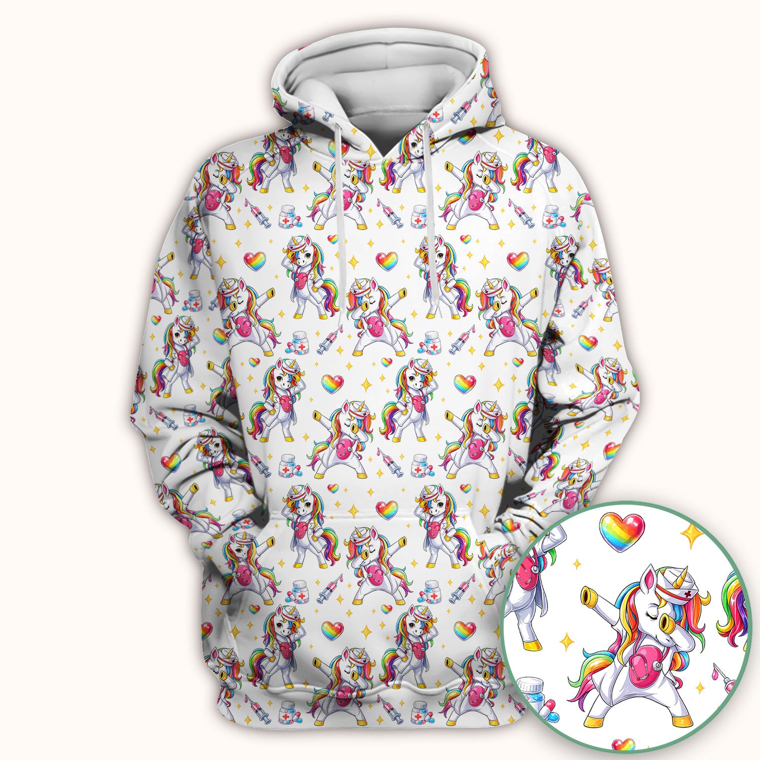 Playful Nurse Unicorn Rainbow Pattern Scrub Top, Comfortable Scrubs for Nurses