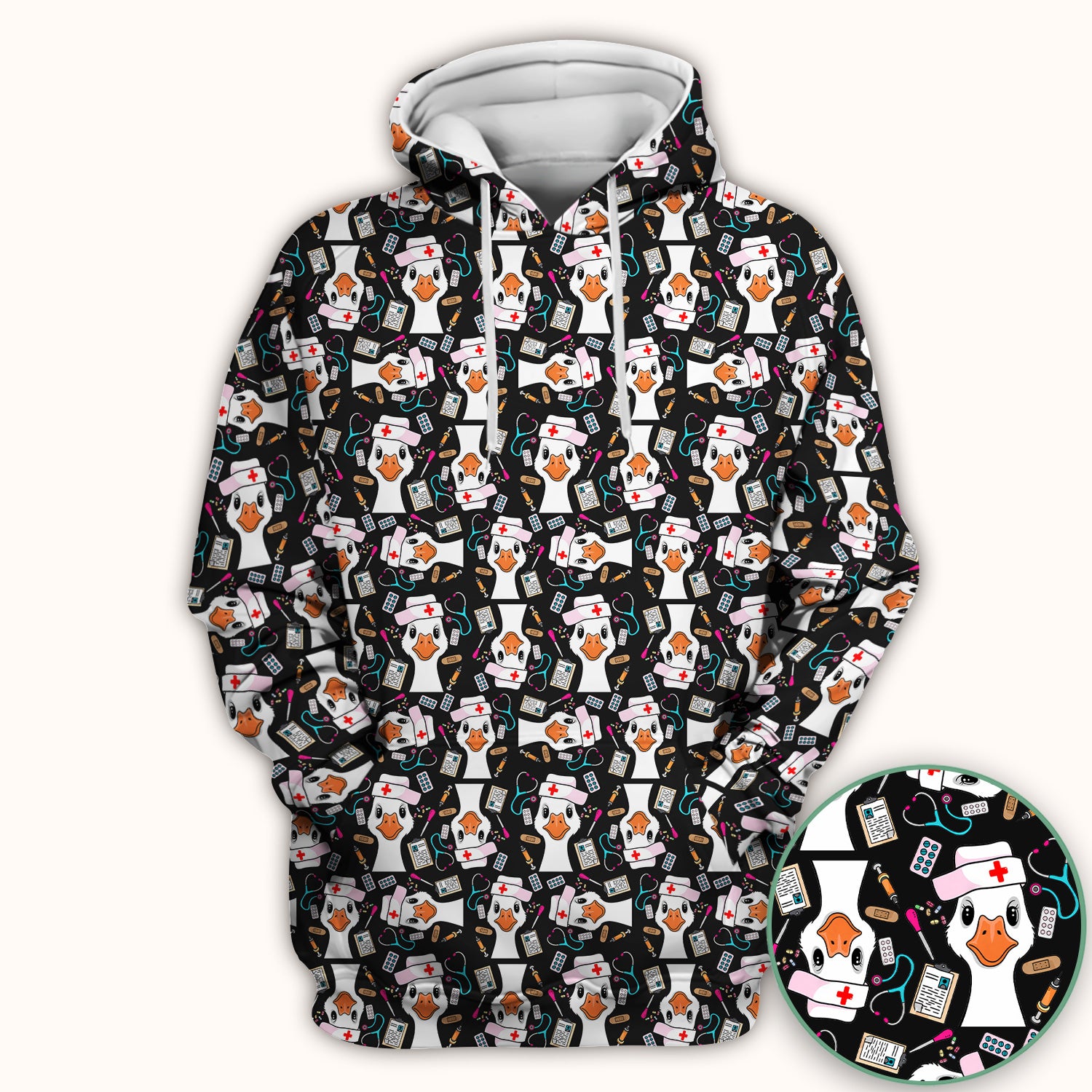 Duck Wearing Hat With Medical Tools Scrub Top, Breathable Fabrics Nursing Uniform