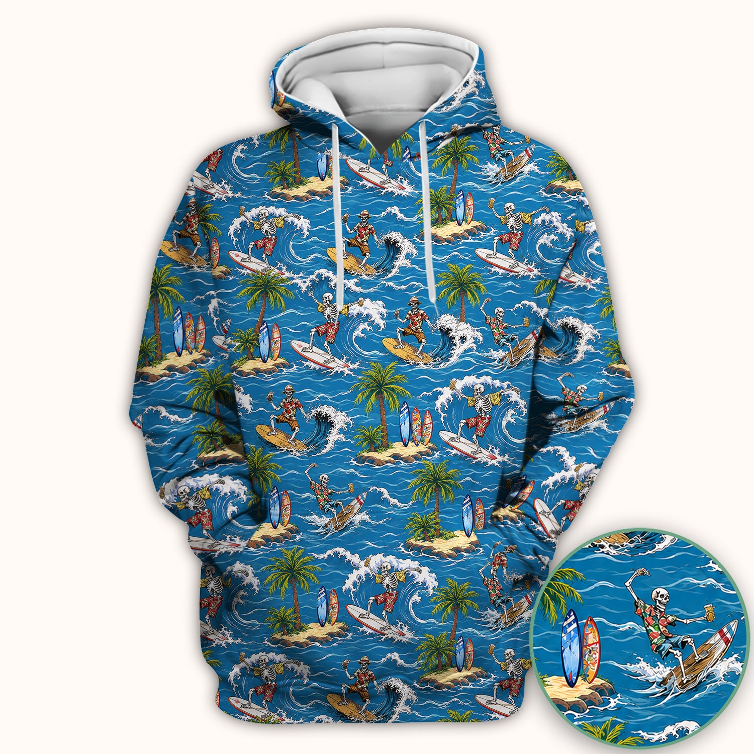 Spooky Tropical Skeleton Surfer Pattern Scrub Top, Comfortable Scrubs for Nurses
