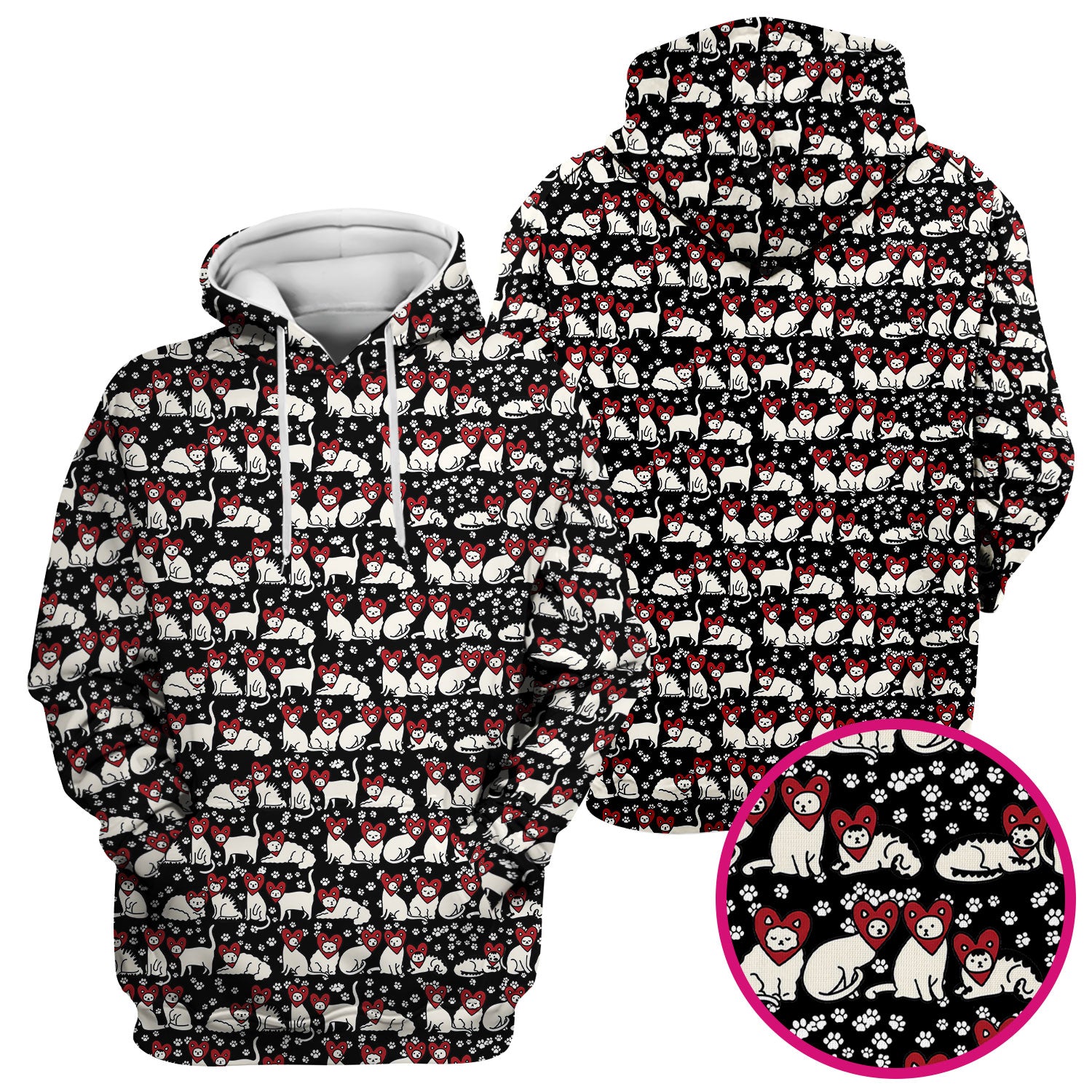 Cute Cat Heart Pattern Scrub Top, Funny Cat Scrub Shirt For Nurses, Breathable Fabrics Nursing Uniform