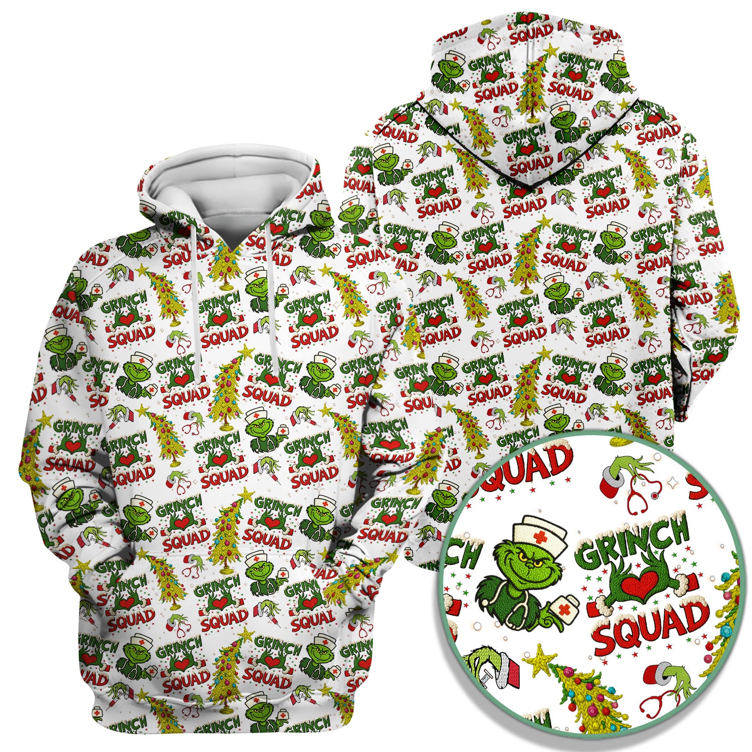 Christmas Nurse Scrub Top for Women - Funny Grinch Squad Scrub Shirt Multi Color - Cute Holiday Nursing Work Shirt with Pockets