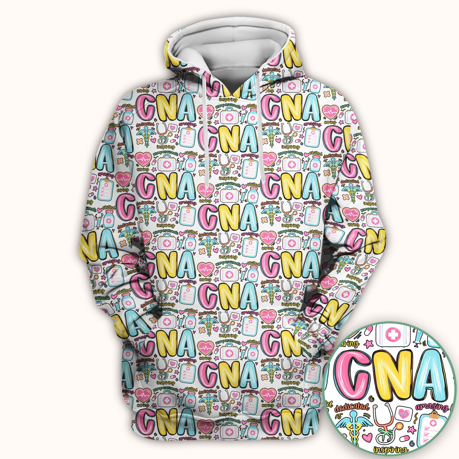 CNA Nurse Appreciation Pattern Scrub Top, Breathable Fabrics Nursing Uniform