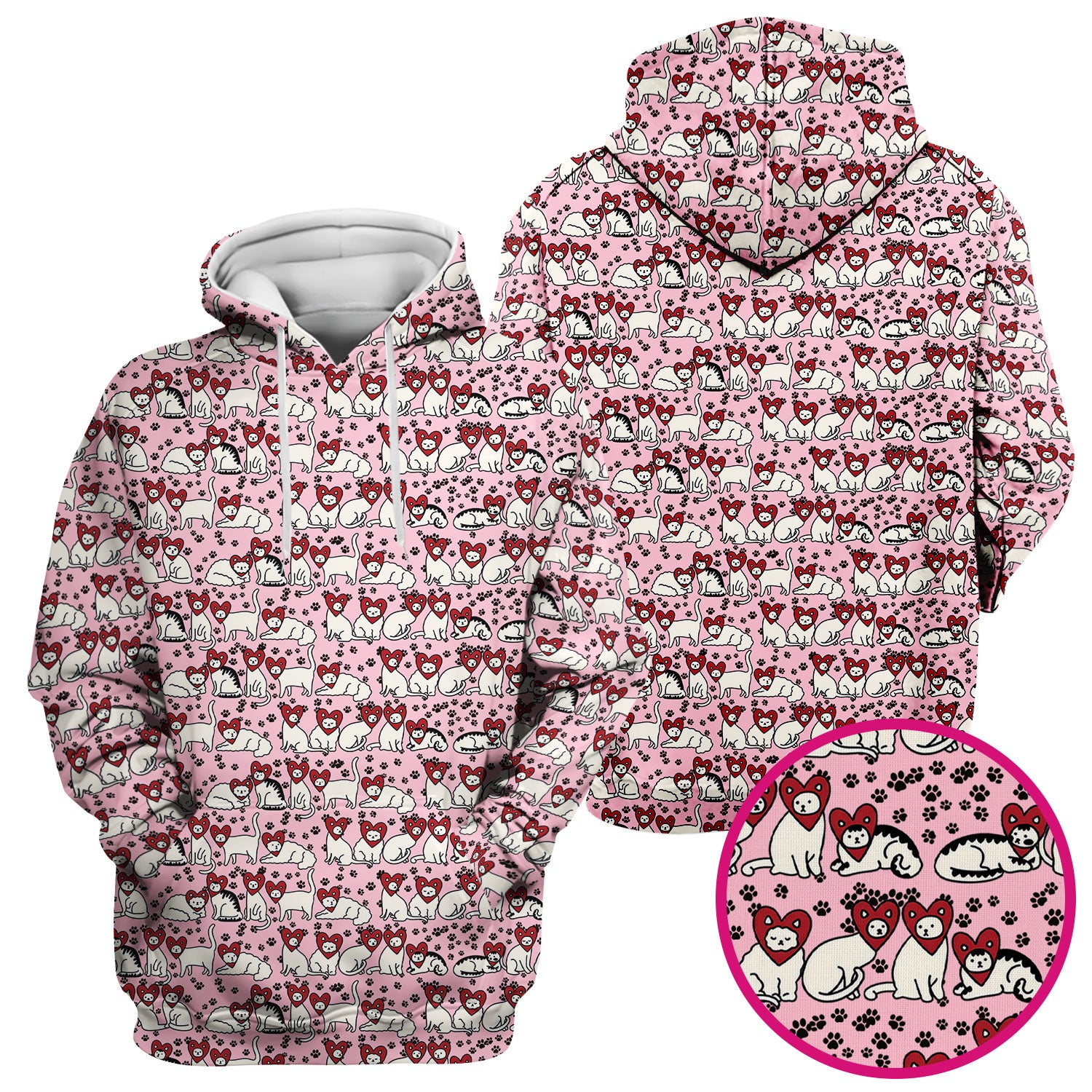 Cute Cat Heart Pattern Scrub Top, Funny Cat Scrub Shirt For Nurses, Breathable Fabrics Nursing Uniform
