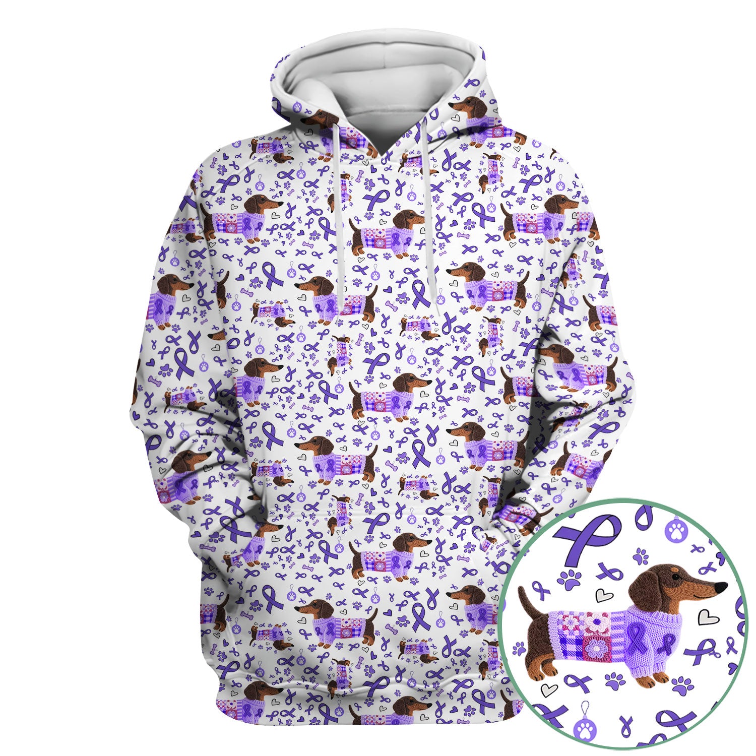 Purple Ribbon Dachshund Scrub Top for Nurses - Cute Awareness Dog Paw Prints - Support Lupus Cancer Med Uniform Gift for Women