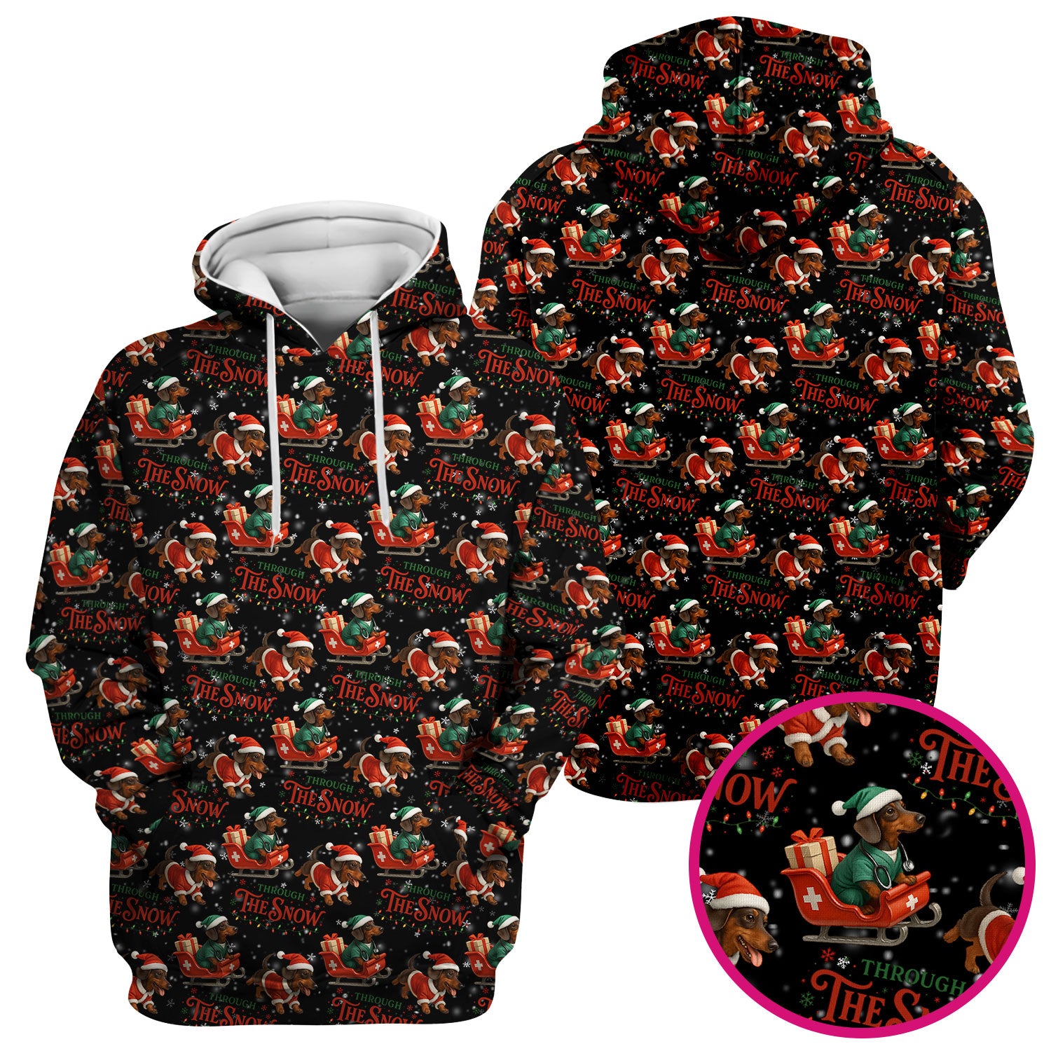 Dachshund Christmas Scrub Top, Cute Dog Nurse Scrub Shirt, Through The Snow Pattern Nursing Uniform