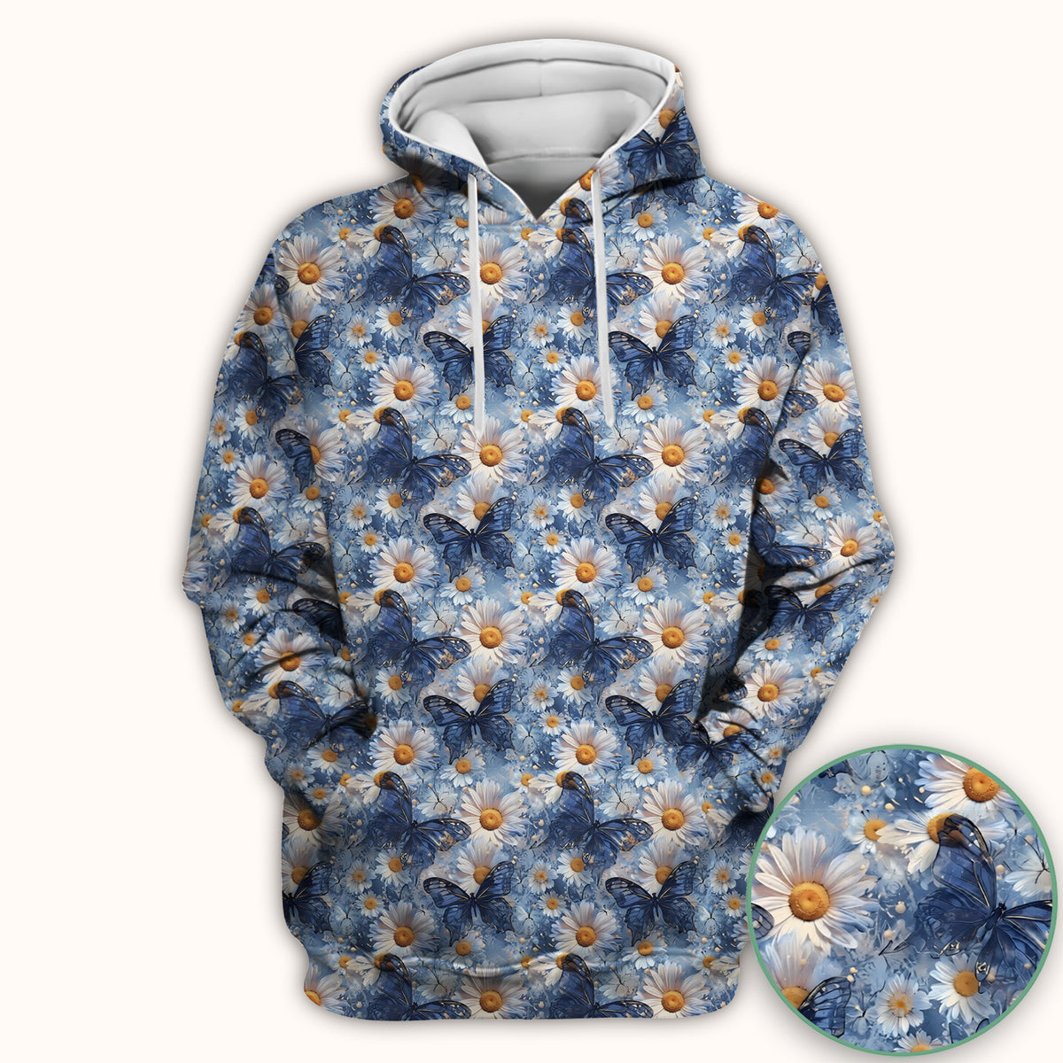 Blue Daisy Butterfly Print Scrub Top, Comfortable Scrubs for Nurses