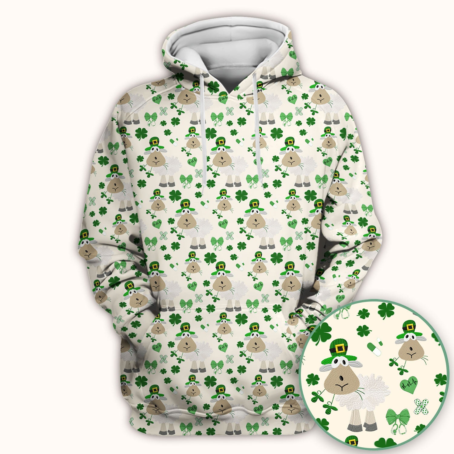 Nurse St. Patrick Scrubs Top, Cute Sheep Shamrock Pattern Nurse Shirt, Breathable Fabrics Nursing Uniform