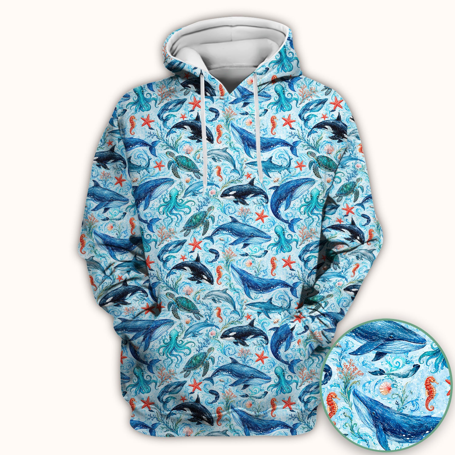 Watercolor Ocean Wildlife Scene Pattern Scrub Top, Comfortable Scrubs for Nurses