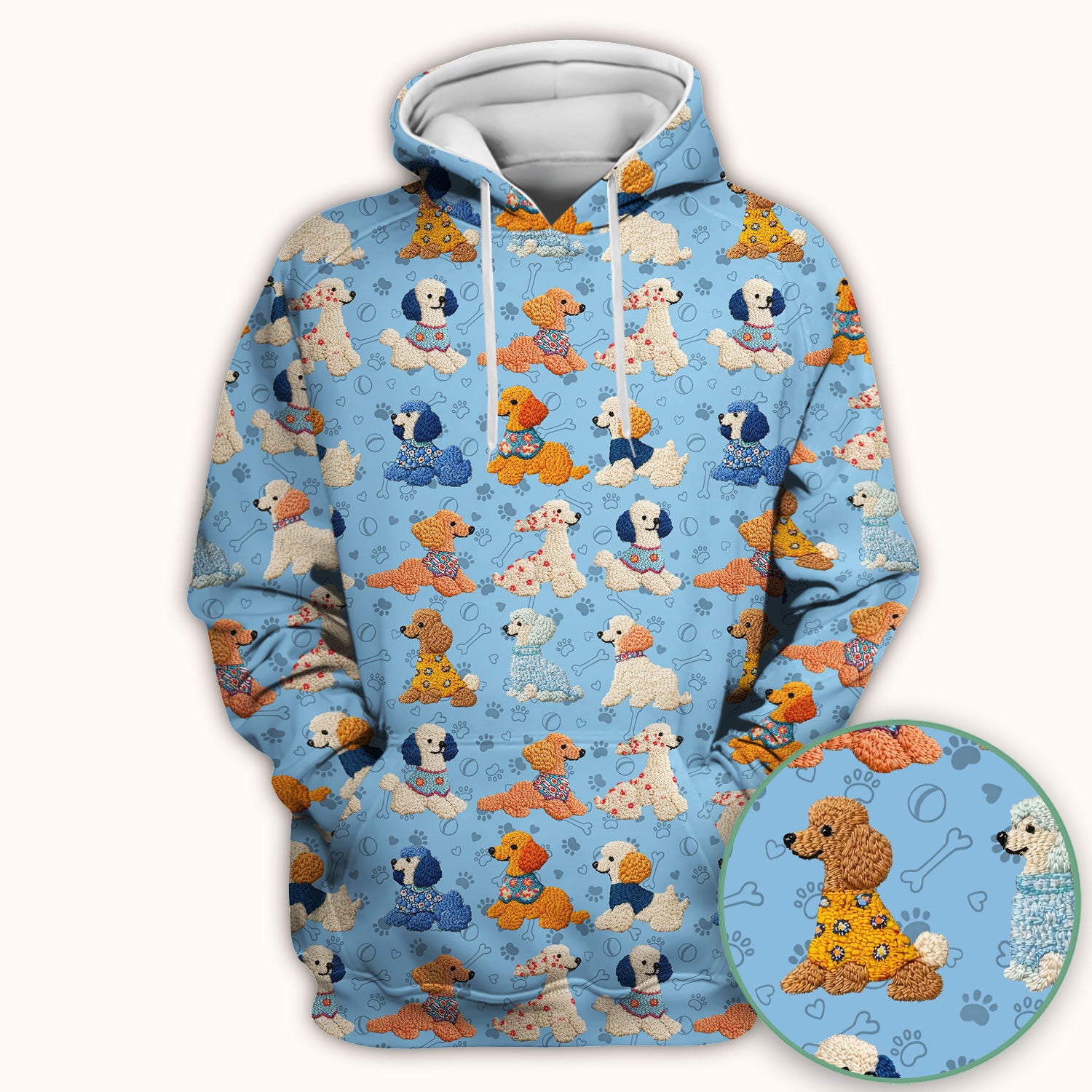 Cute Colorful Poodle Pattern Scrub Top, Comfortable Scrubs for Nurses