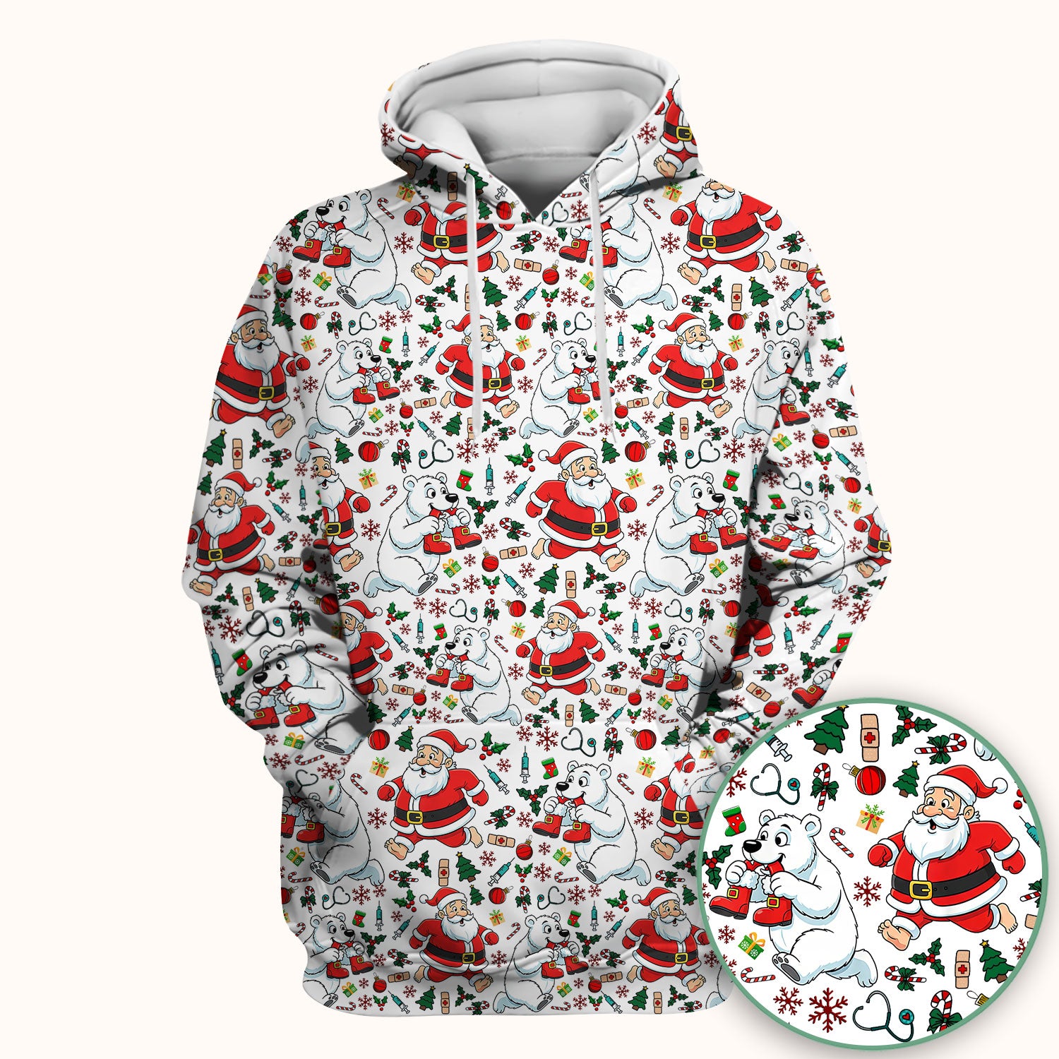 Christmas Santa & Polar Bear Scrub Top - Funny Holiday Nurse Shirt for Women - Cute Winter Medical Uniform