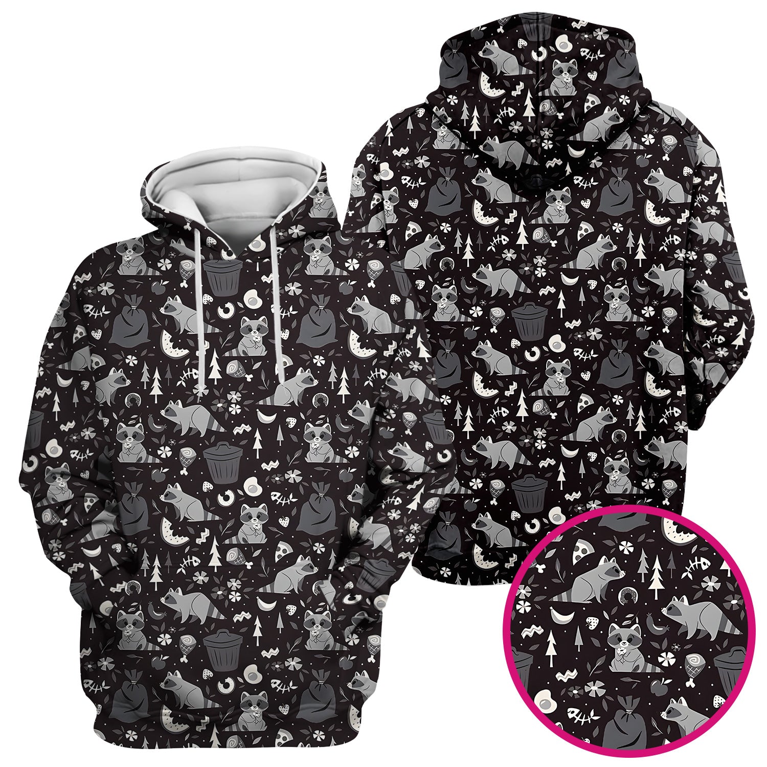 Cute Raccoon Forest Food Pattern Scrub Top, Breathable Fabrics Nursing Uniform