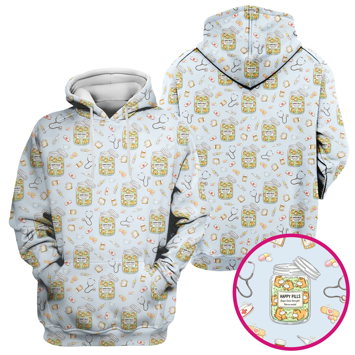 Happy Pills Horse Medical Print Nurse Scrub Top, Comfortable Scrubs for Nurses