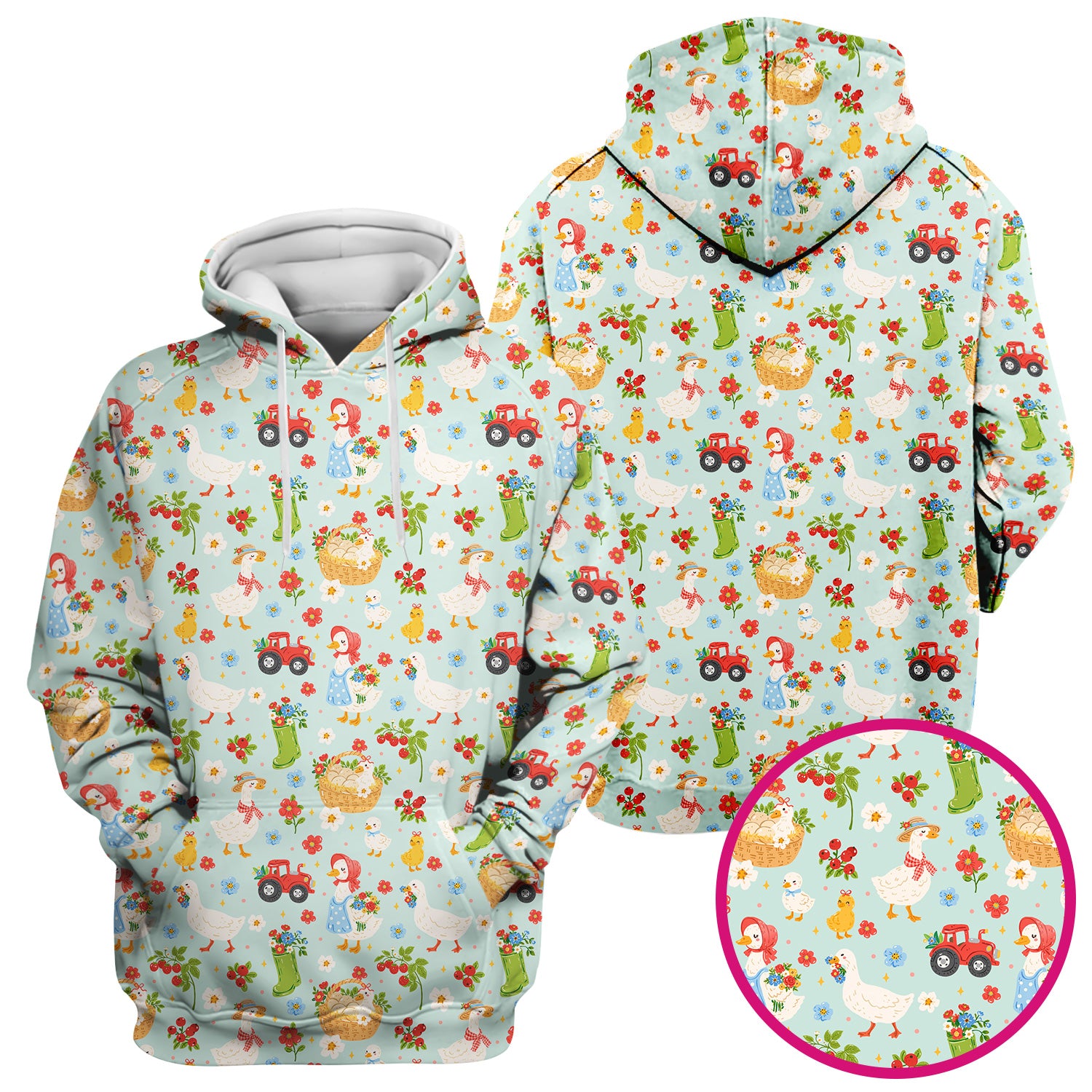 Farm Duck Chicken Tractor Flower Basket Scrub Top, Breathable Fabrics Nursing Uniform