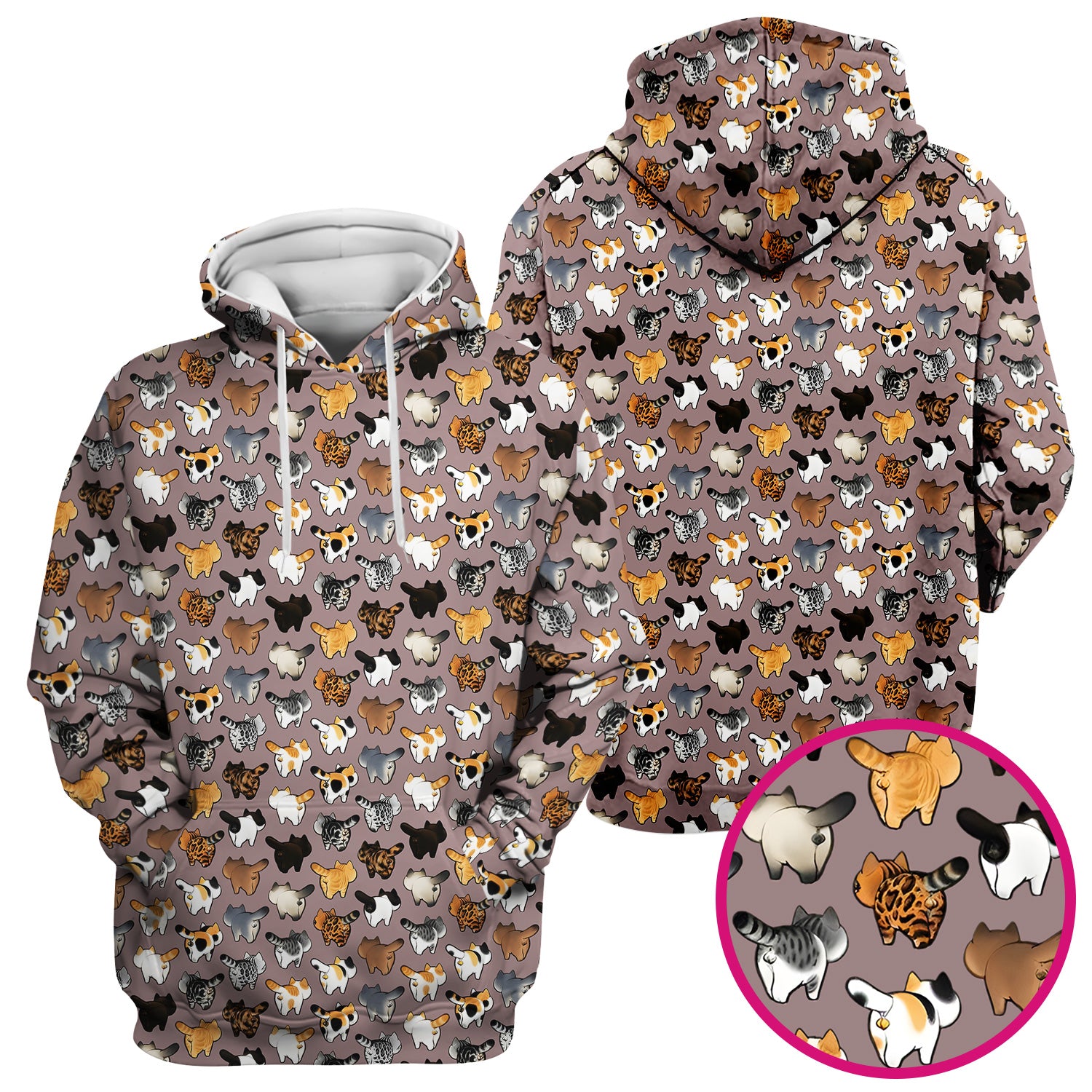 Cat Butt Pattern Medical Scrub Top, Breathable Fabrics Nursing Uniform