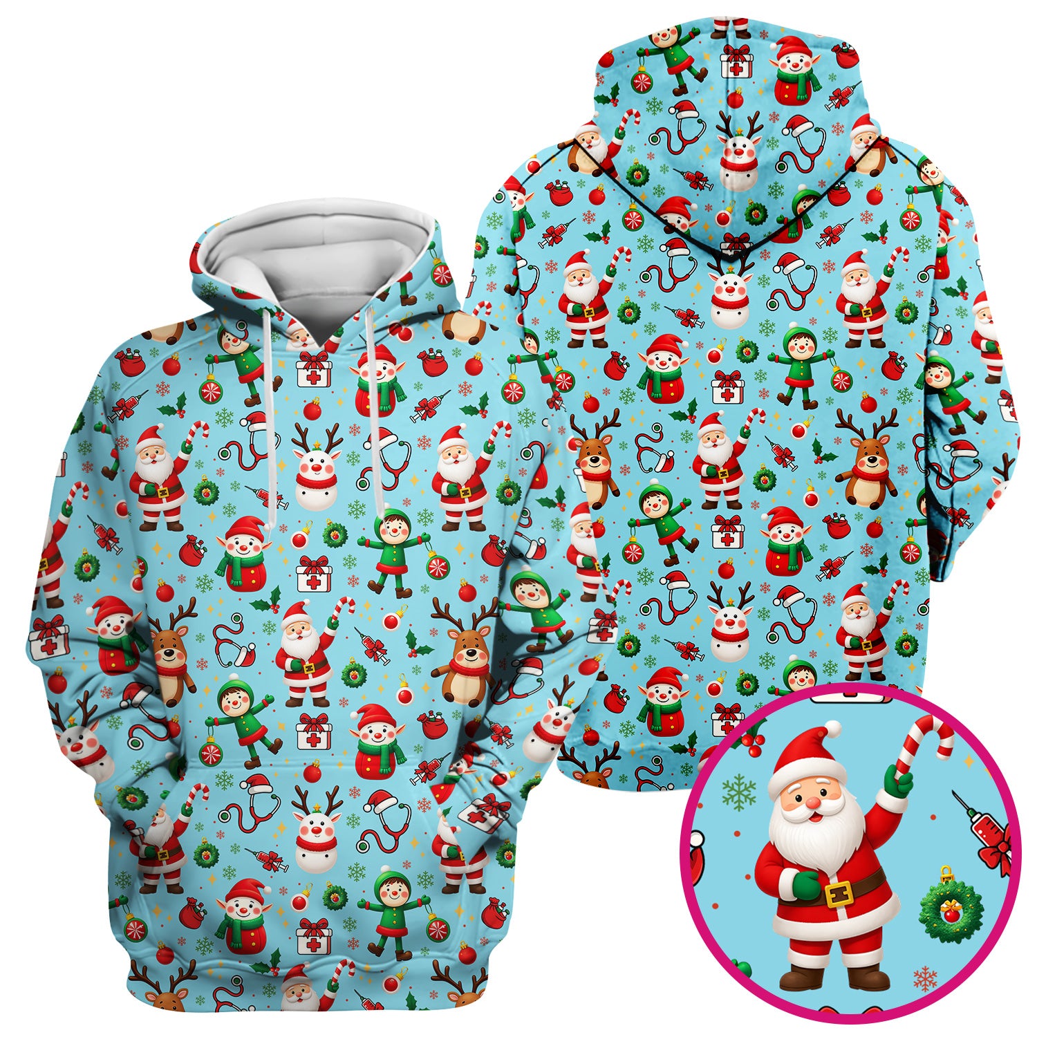 Christmas Scrub Top for Nurse - Cute Santa Elf Reindeer Medical Shirt - Festive Holiday Scrubs for Women RN CNA LPN Gift