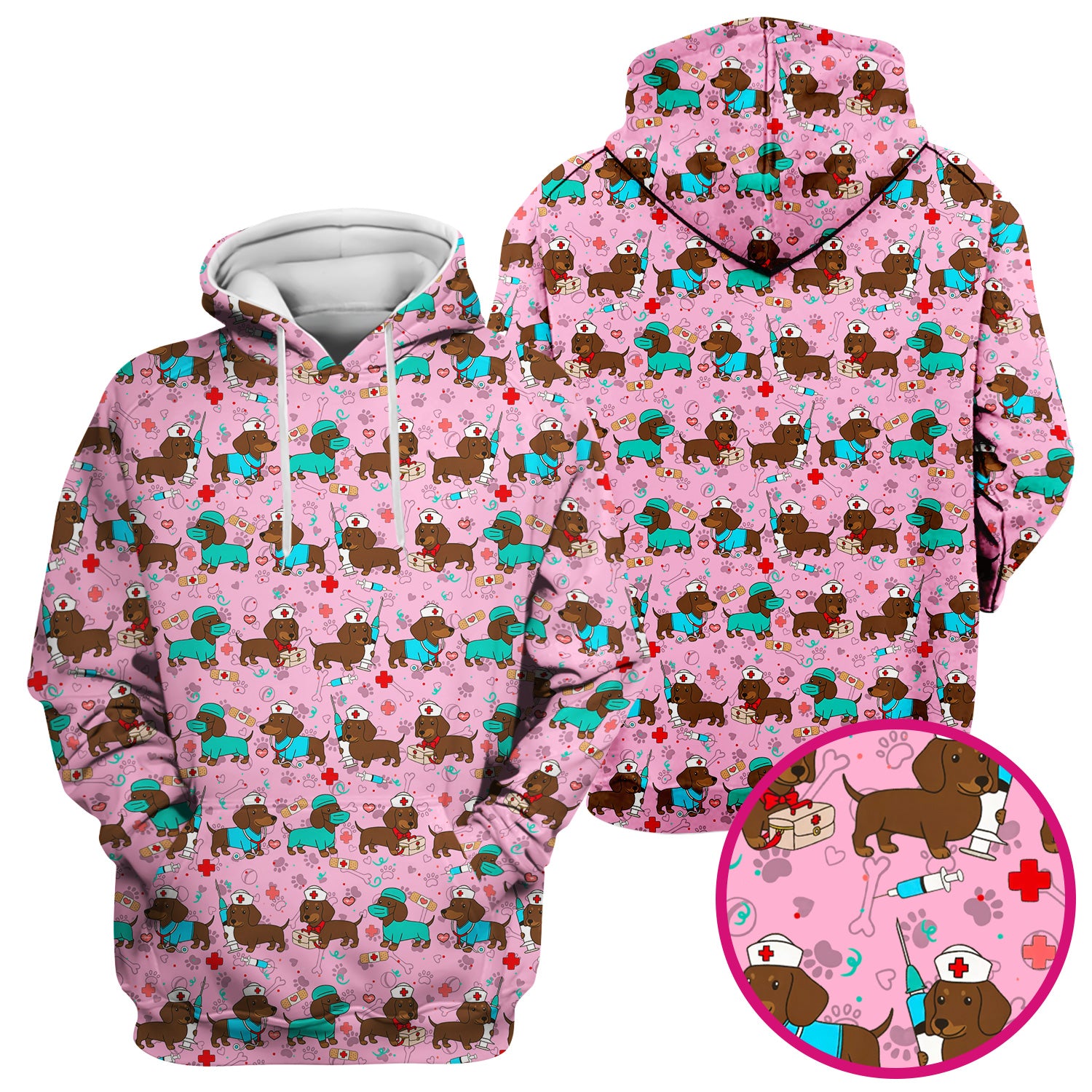 Cute Wiener Dog Dachshund Nurse Scrub Top, Funny Dachshund Dog Scrubs Shirt, Breathable Fabrics Nursing Uniform