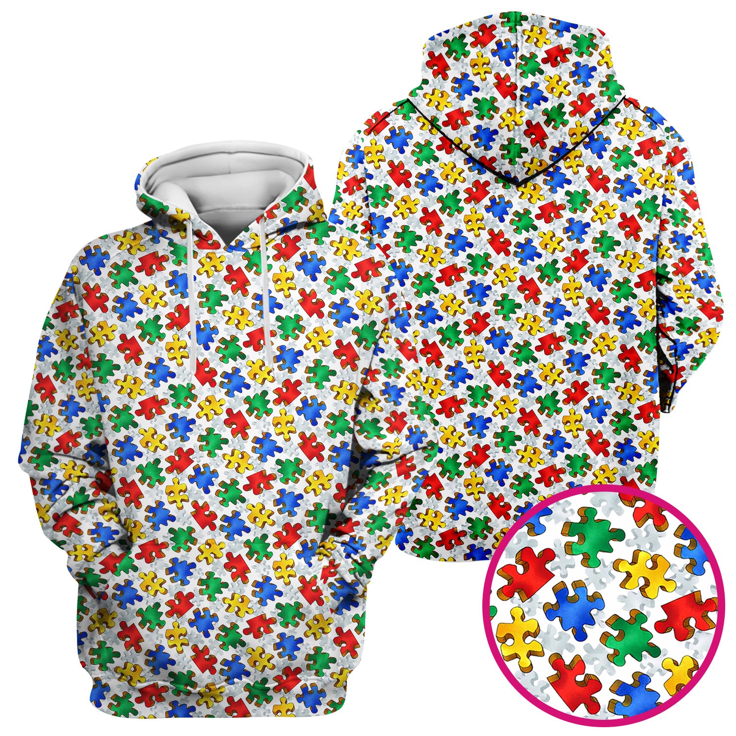 Colorful Autism Puzzle Piece Pattern Scrub Top, Comfortable Scrubs for Nurses
