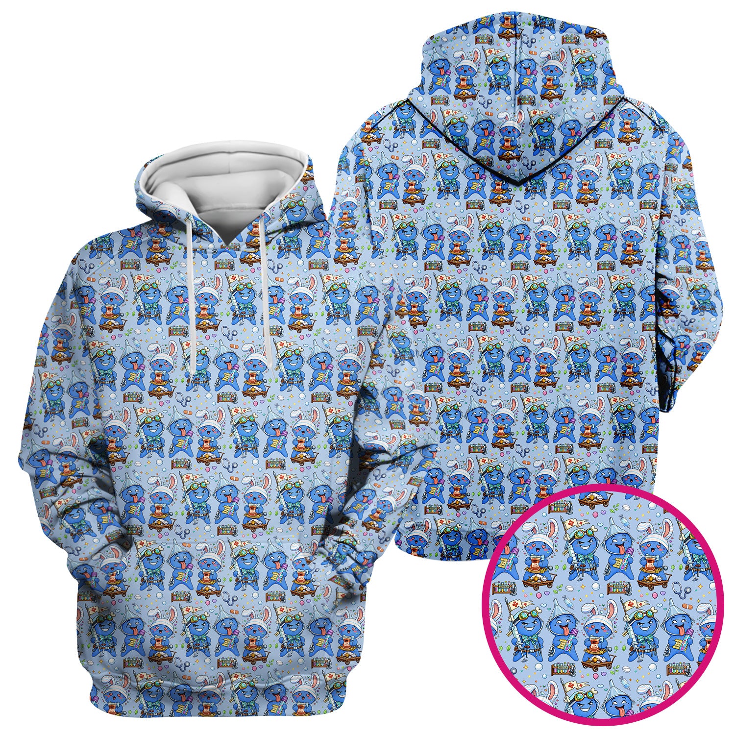 Cute Glove Doll Hospital Medical Cartoon Nurse Pattern Scrub Top, Comfortable Scrubs for Nurses