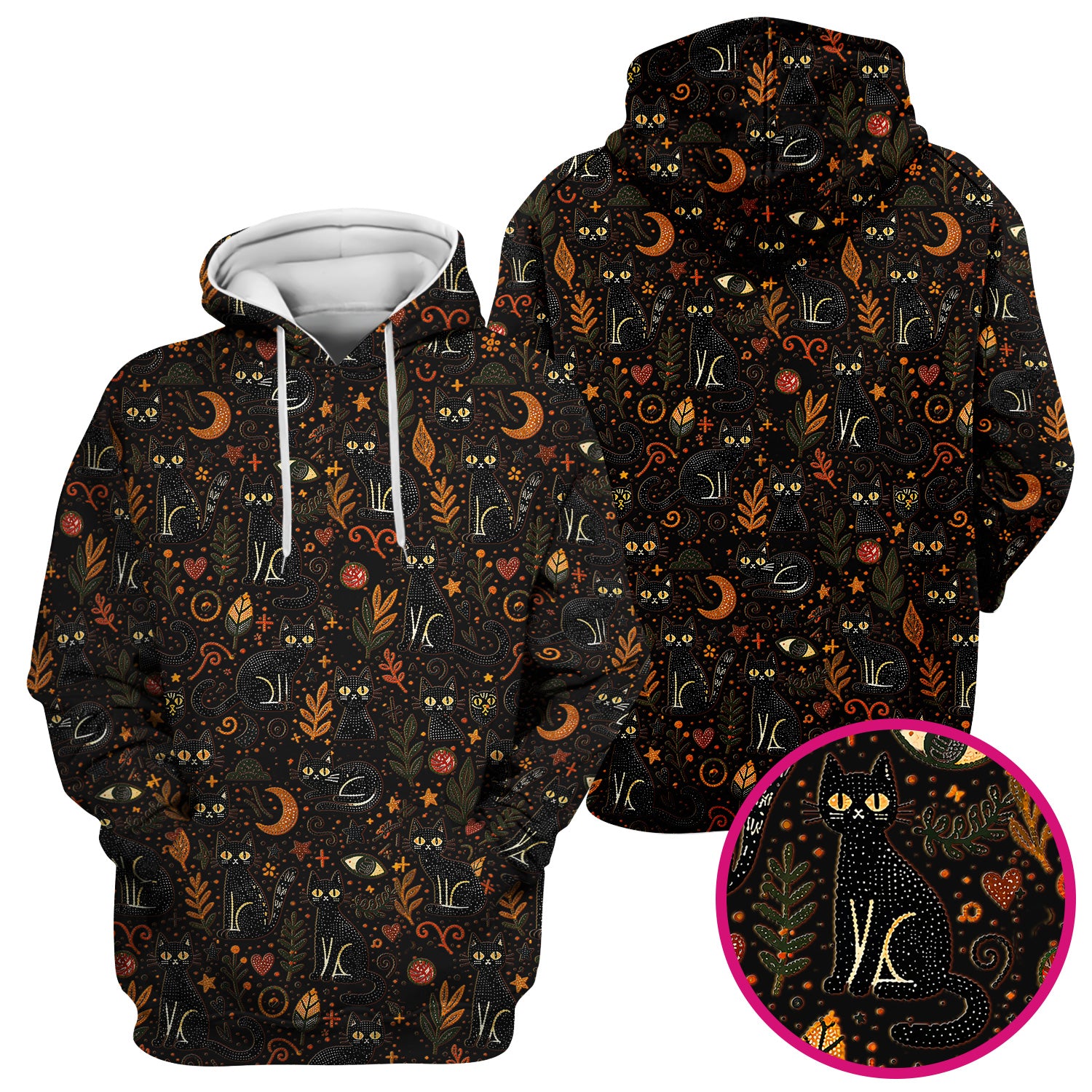 Mystic Black Cat Celestial Doodle Pattern Scrub Top, Comfortable Scrubs for Nurses