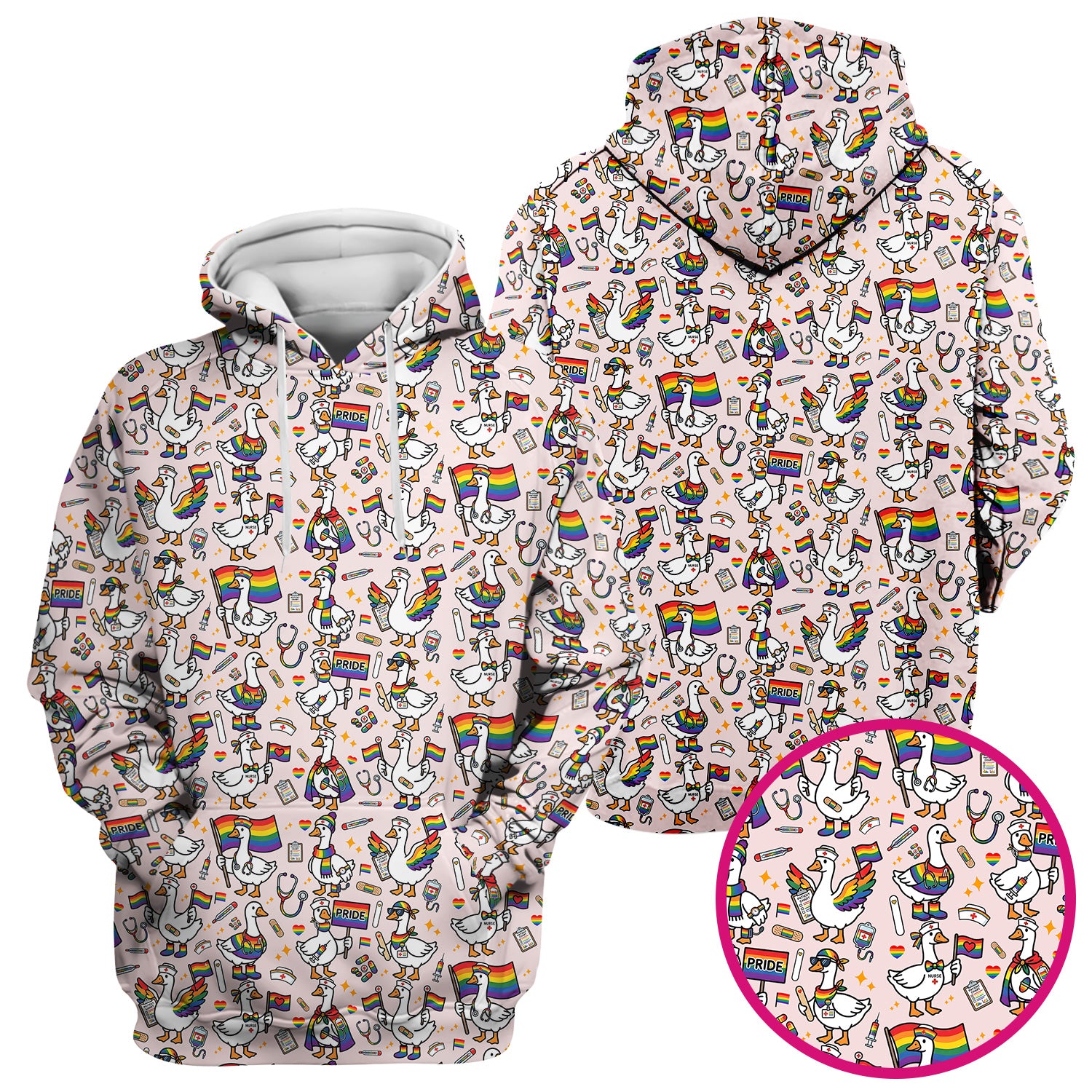 LGBT Pride Nurse Duck Pattern Scrub Top, Breathable Fabrics Nursing Uniform