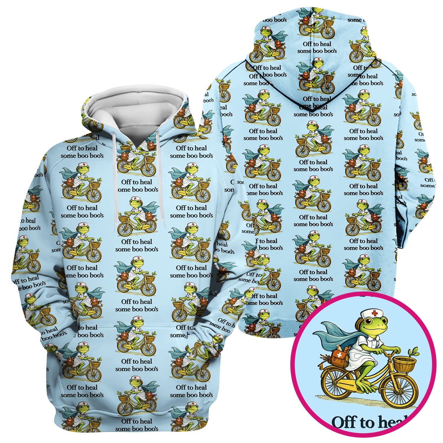 Funny Frog Nurse Cycling Pattern Scrub Top, Comfortable Scrubs for Nurses