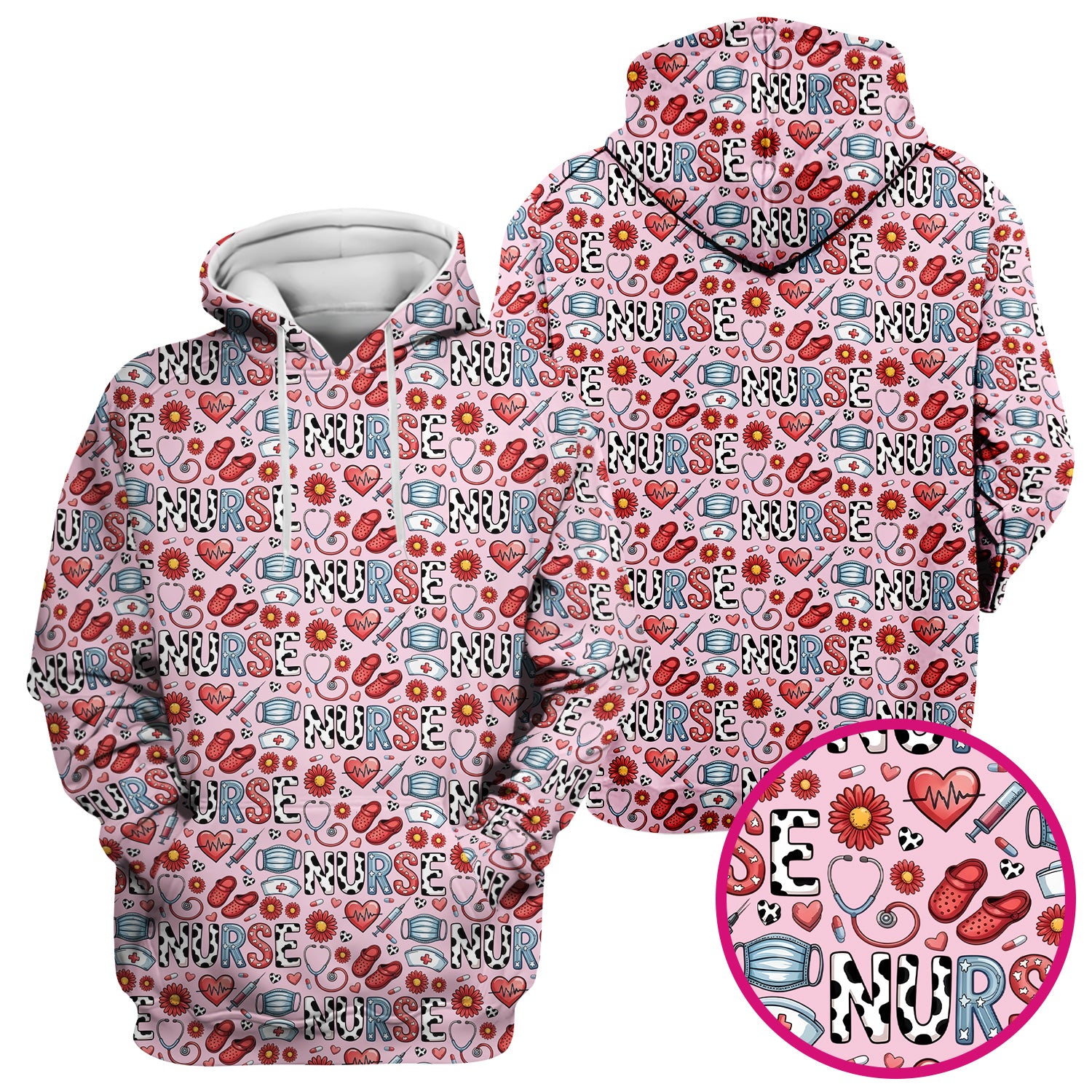 Cute Nurse Medical Icon Pattern Scrub Top, Comfortable Scrubs for Nurses