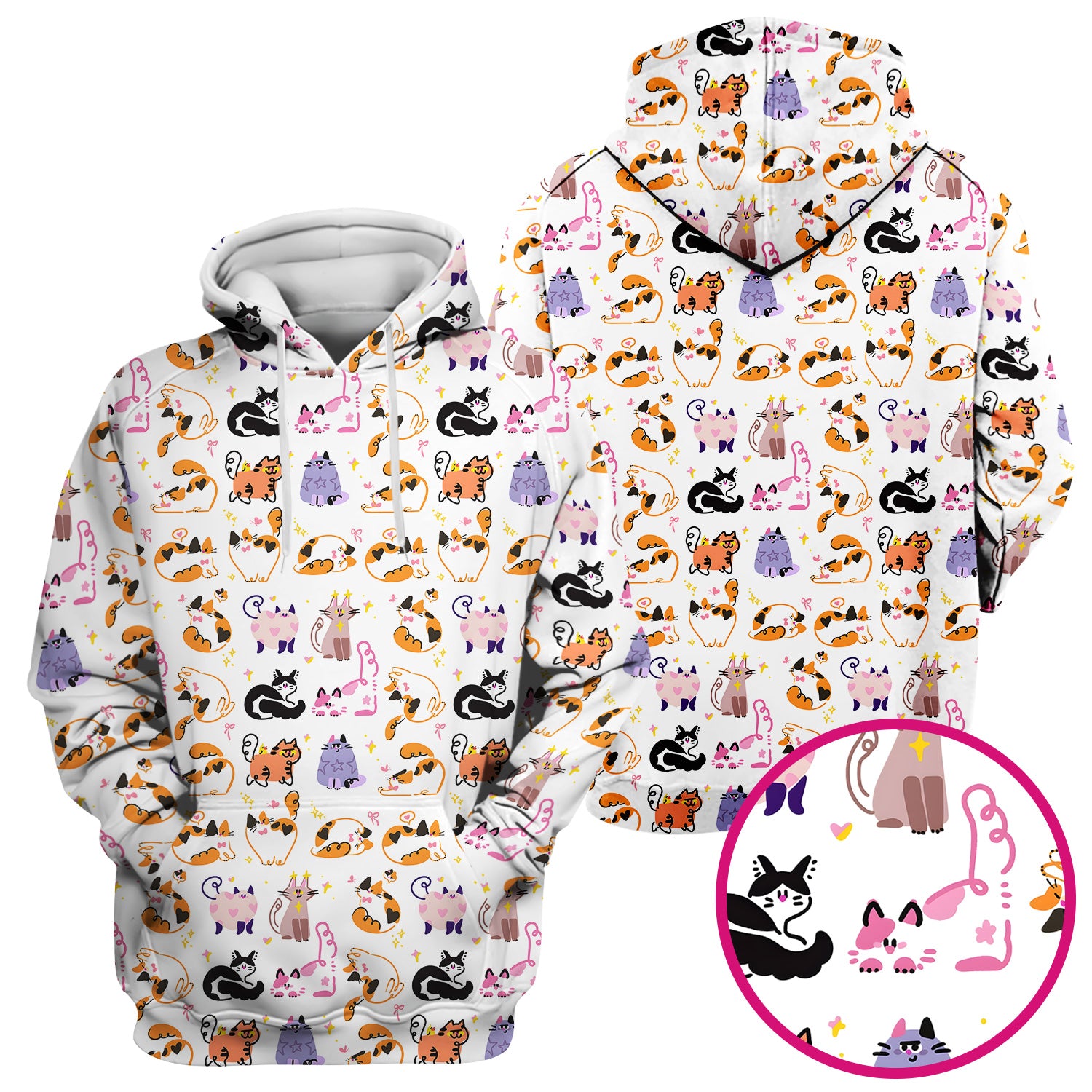 Funny Cat Pattern Scrub Top, Cute Cats Nursing Uniform For Women