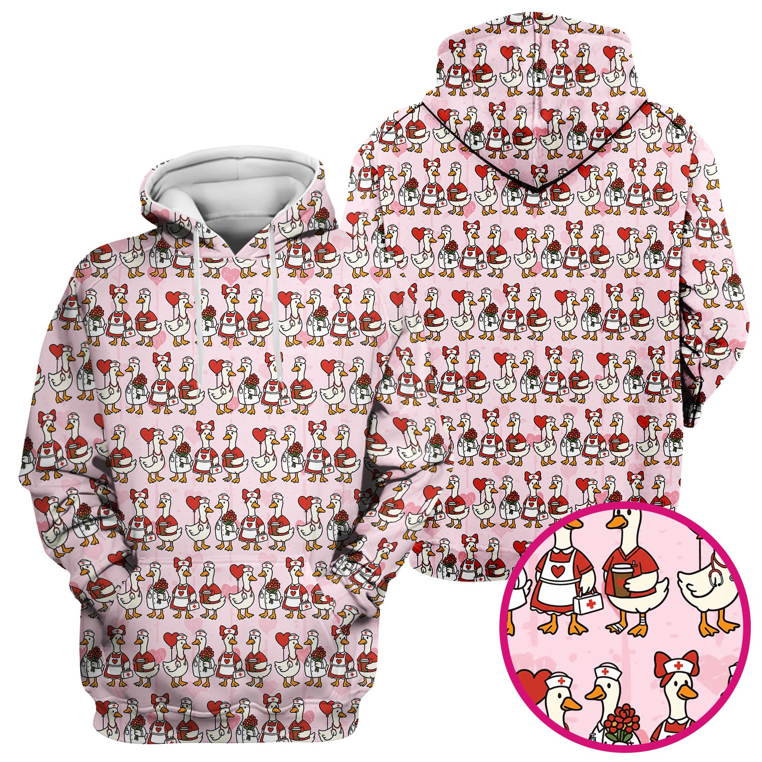 Valentine Nurse Goose Pattern Scrub Top, Comfortable Scrubs for Nurse