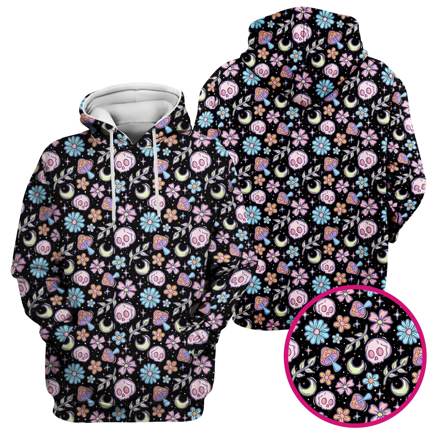 Neon Skull Mushroom Floral Scrub Top, Colorful Gothic Nurse Scrubs Uniform