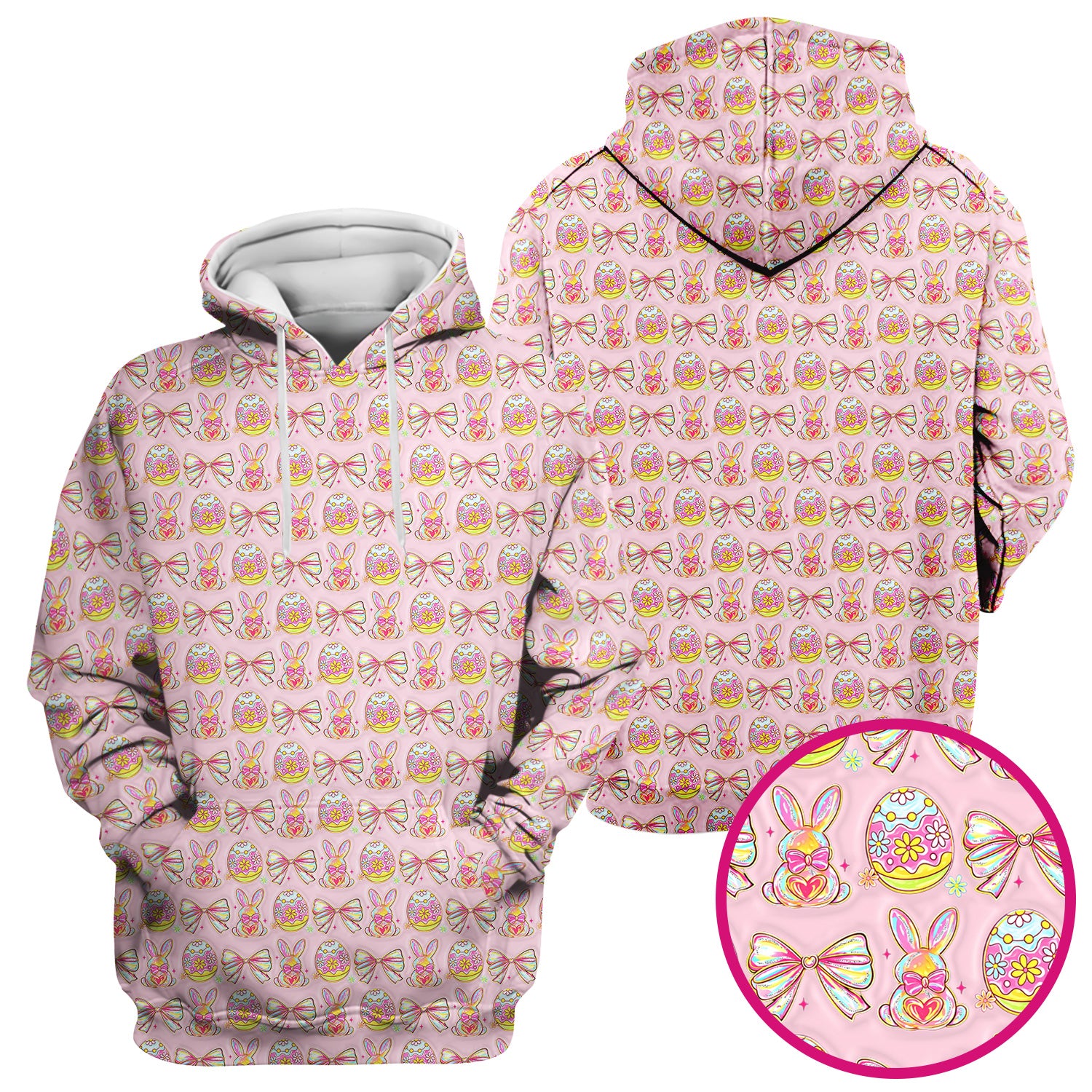 Easter Bunny Pastel Egg Bow Pattern Scrub Top, Breathable Fabrics Nursing Uniform