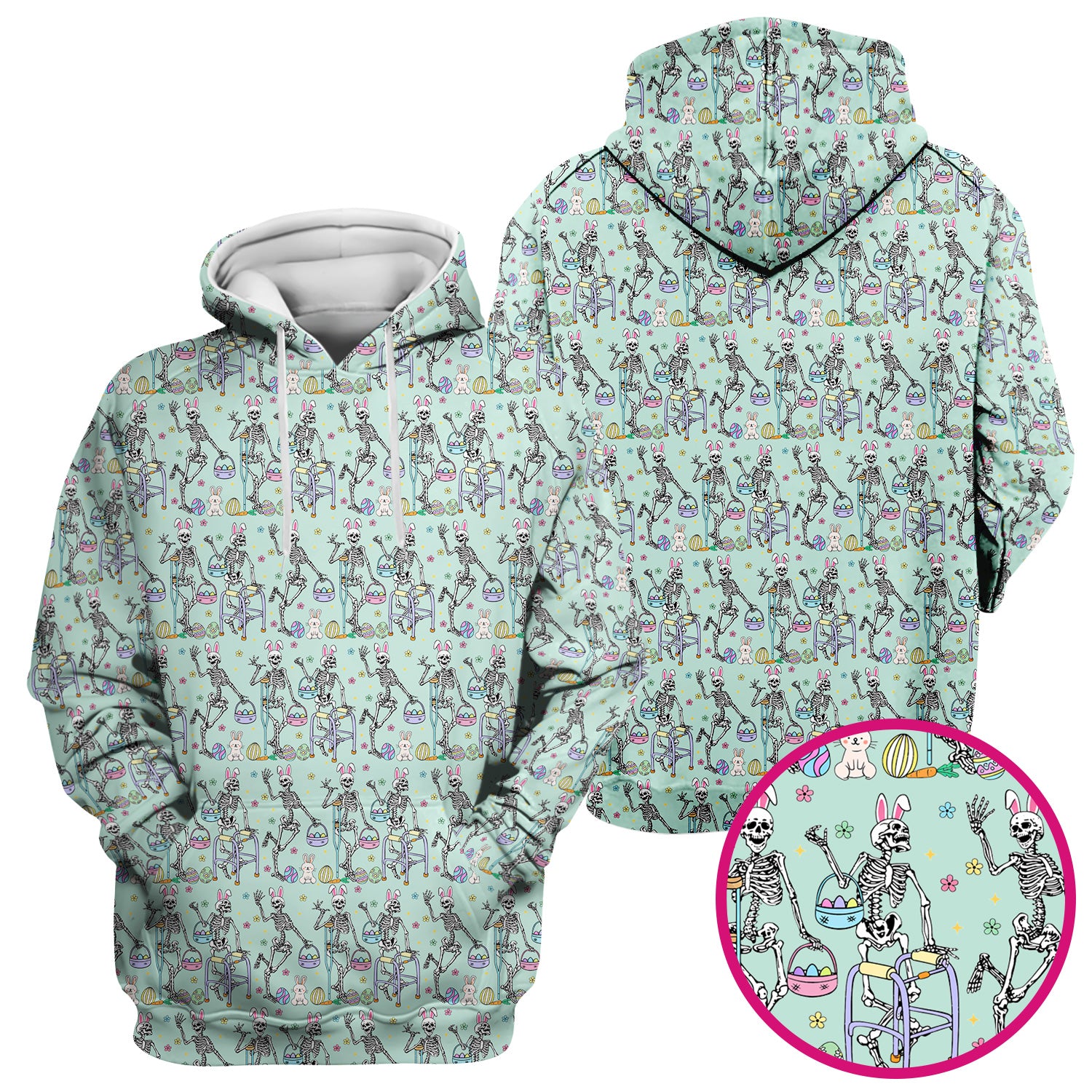 Fun Skeleton Bunny Easter Print Scrub Top, Comfortable Scrubs for Nurses