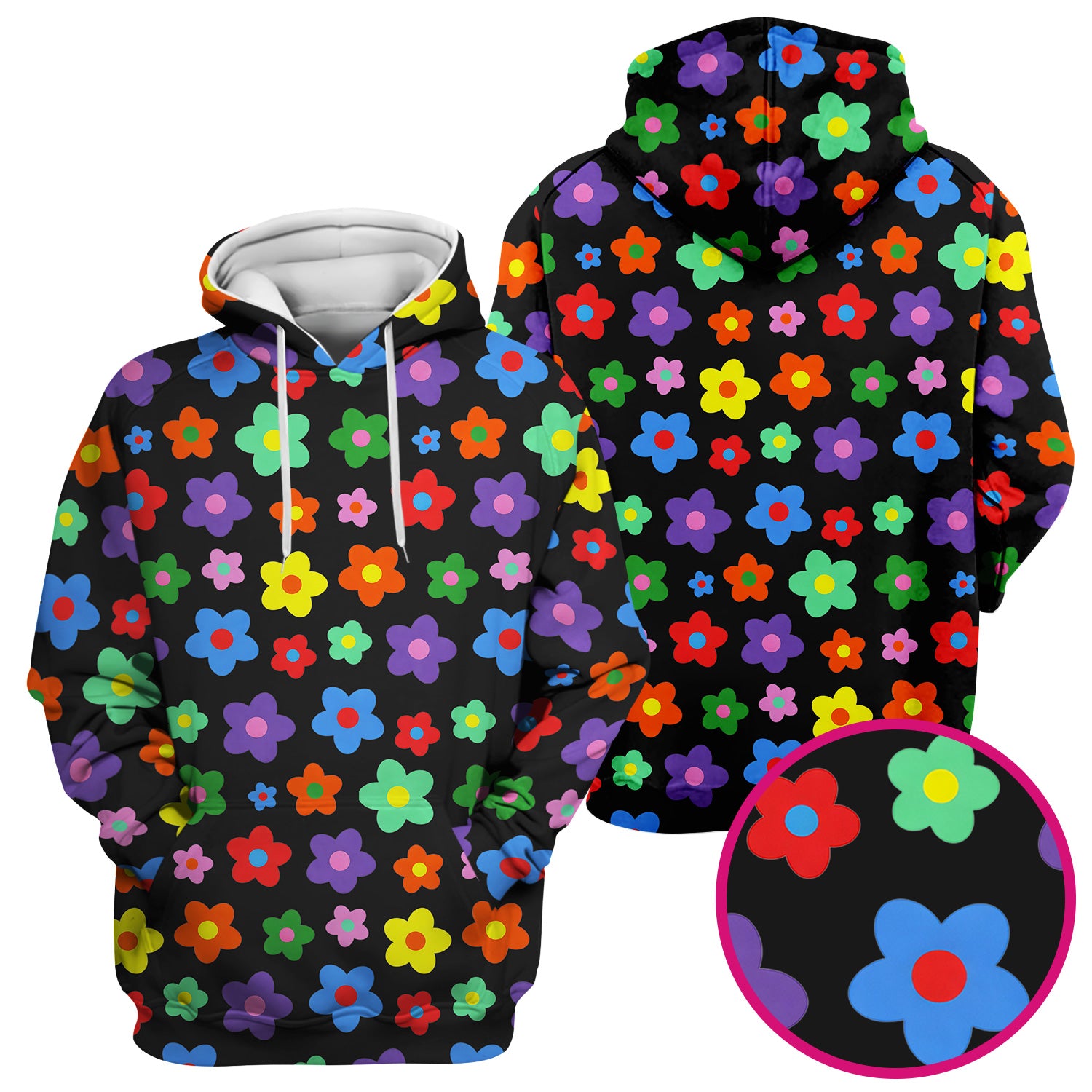 Colorful Retro Flower Pattern Print Scrub Top, Breathable Fabrics Nursing Uniform